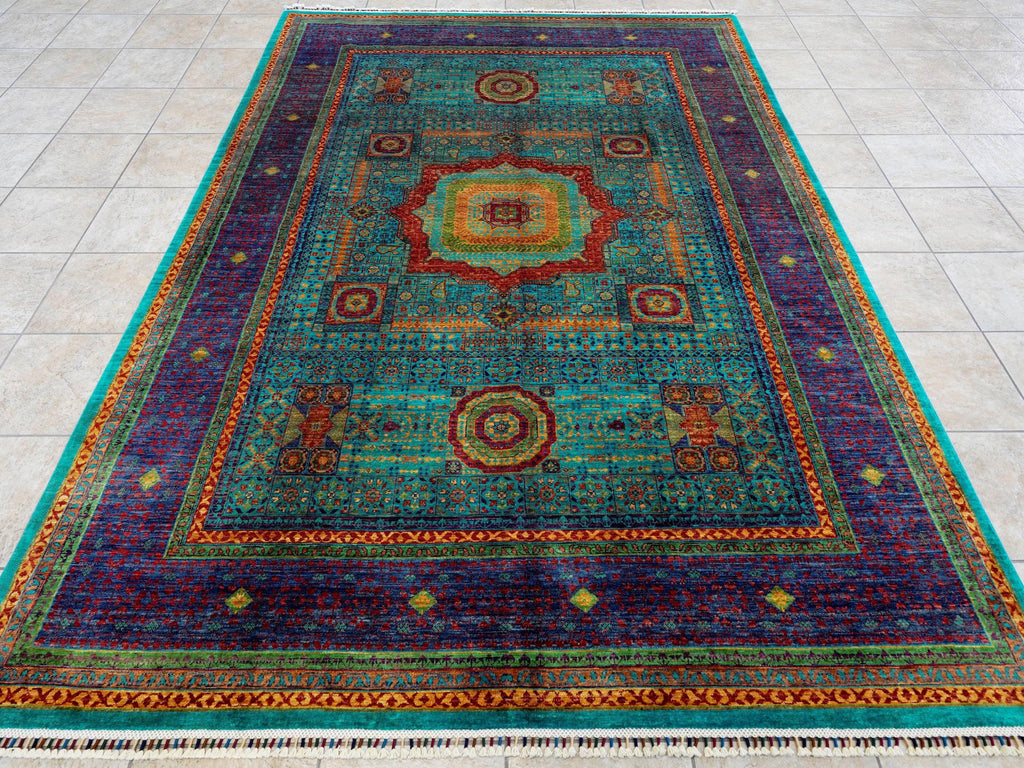 7x10 Ft Turquoise Mamluk Rug - Afghan Oriental Wool Rug