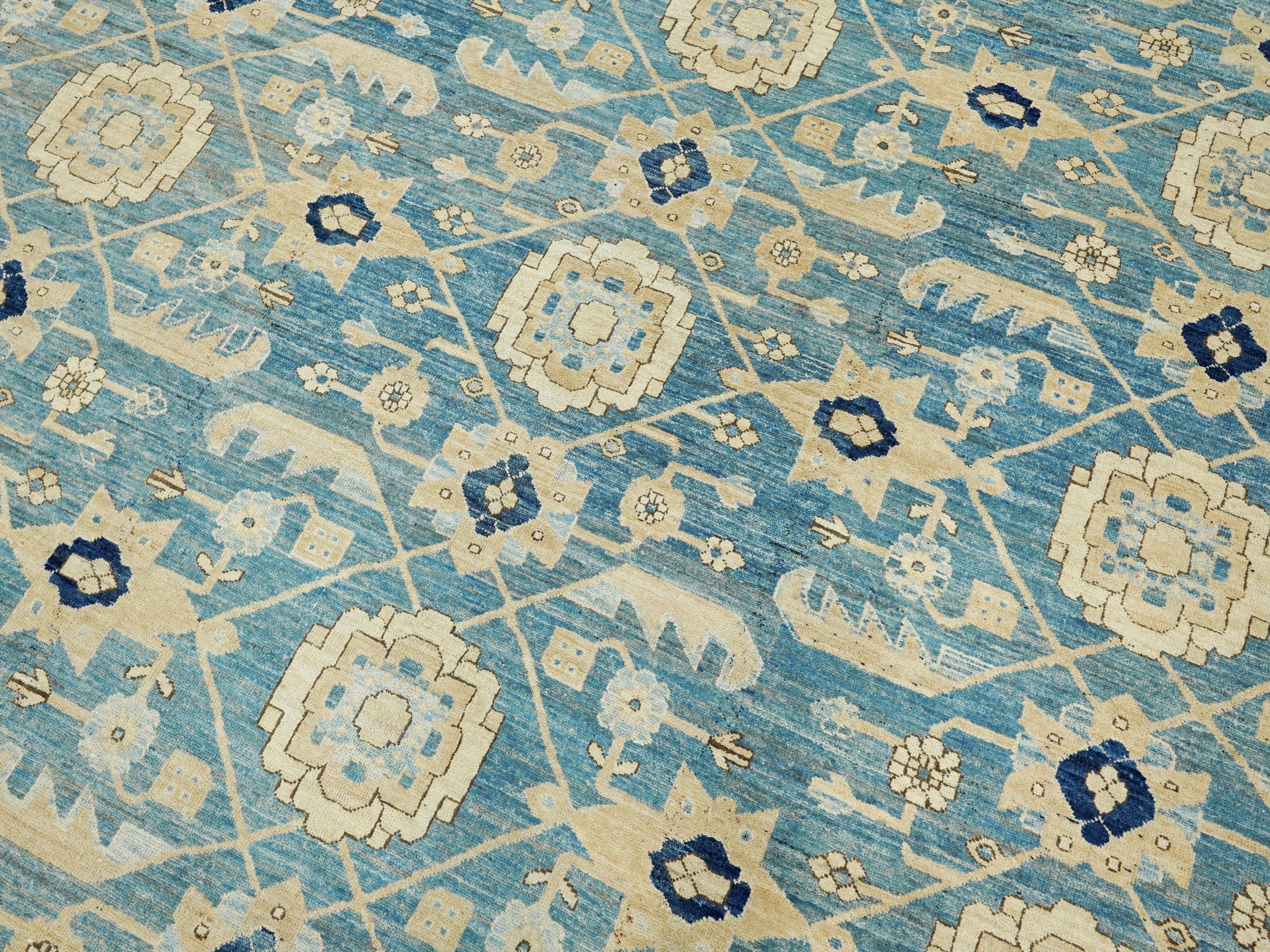 12x17 Ft Blue Serapi Rug - Afghan Antique Rug - Persian Design