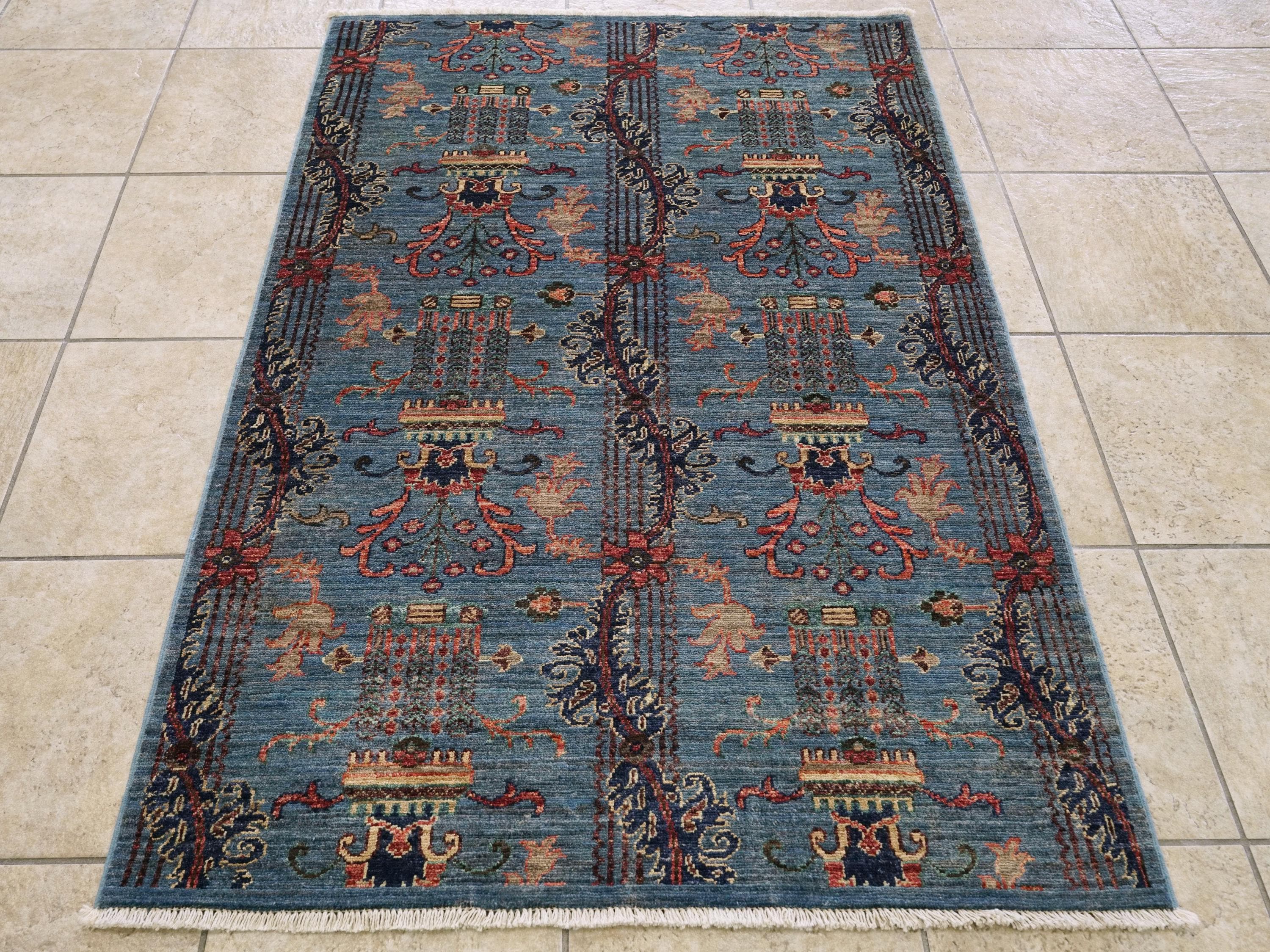 3x5 Ft Blue Serapi Rug - Traditional Floral Wool Rug