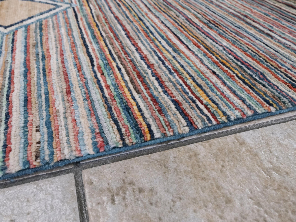 7x10 Multicolor Gabbeh Rug - Afghan Wool Area Rug - Contemporary Design