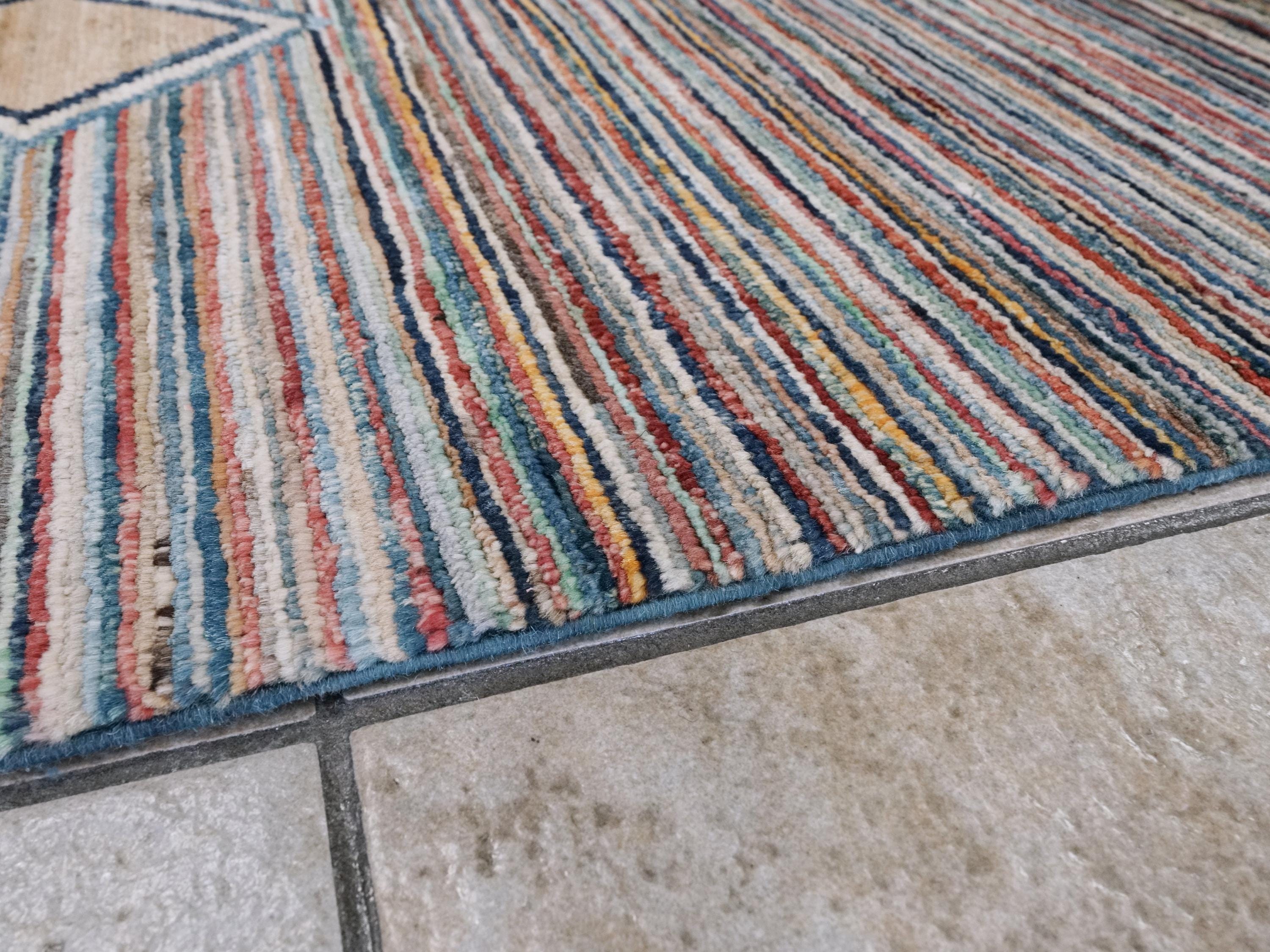 7x10 Multicolor Gabbeh Rug - Afghan Wool Area Rug - Contemporary Design