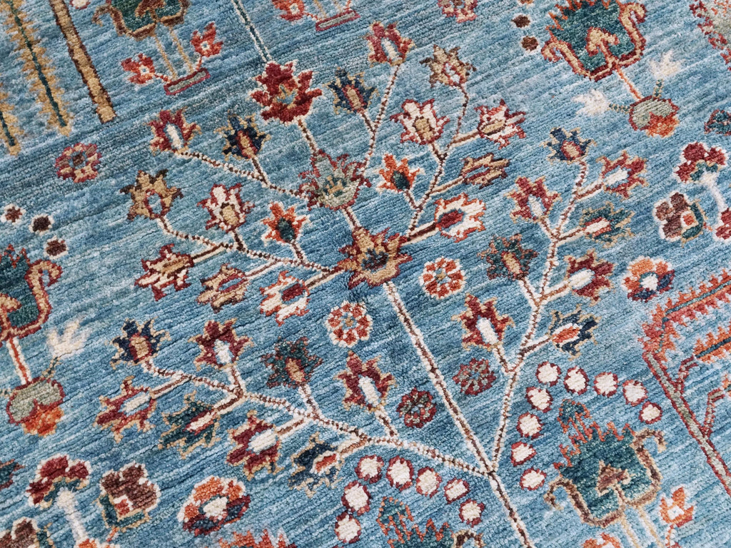 6x9 Ft Blue Serapi Rug - Afghan Wool Oriental Rug - Floral Design