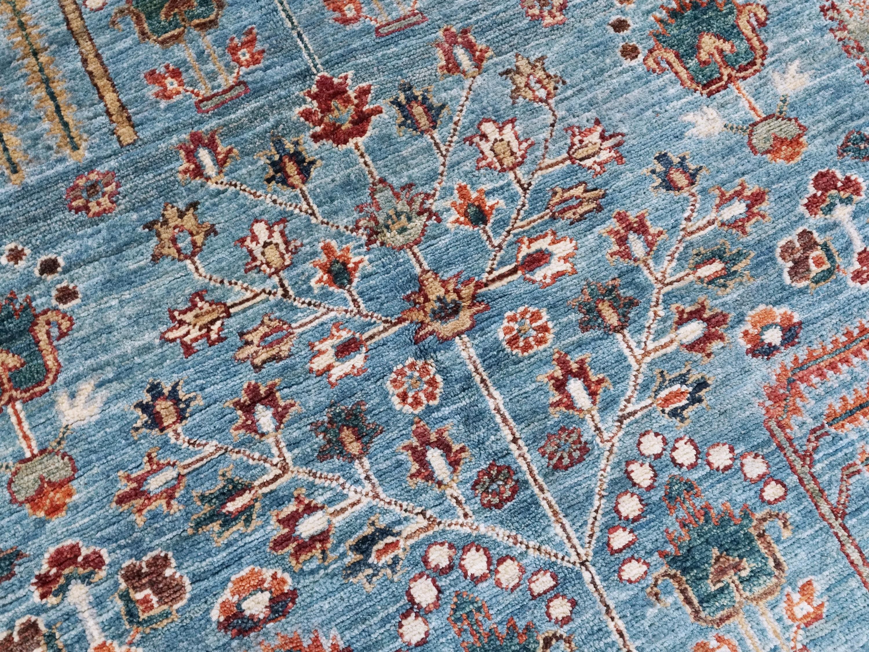 6x9 Ft Blue Serapi Rug - Afghan Wool Oriental Rug - Floral Design
