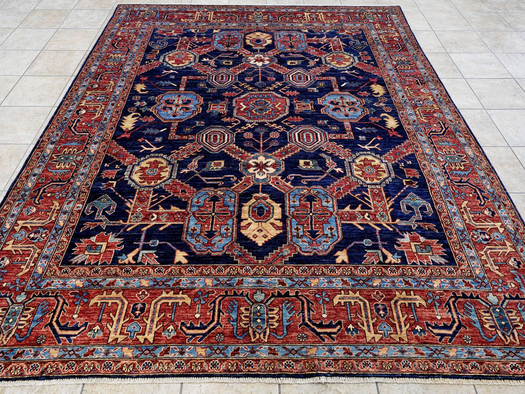 8x10 Ft Blue Heriz Rug - Traditional Hand Knotted Rug - Persian Design