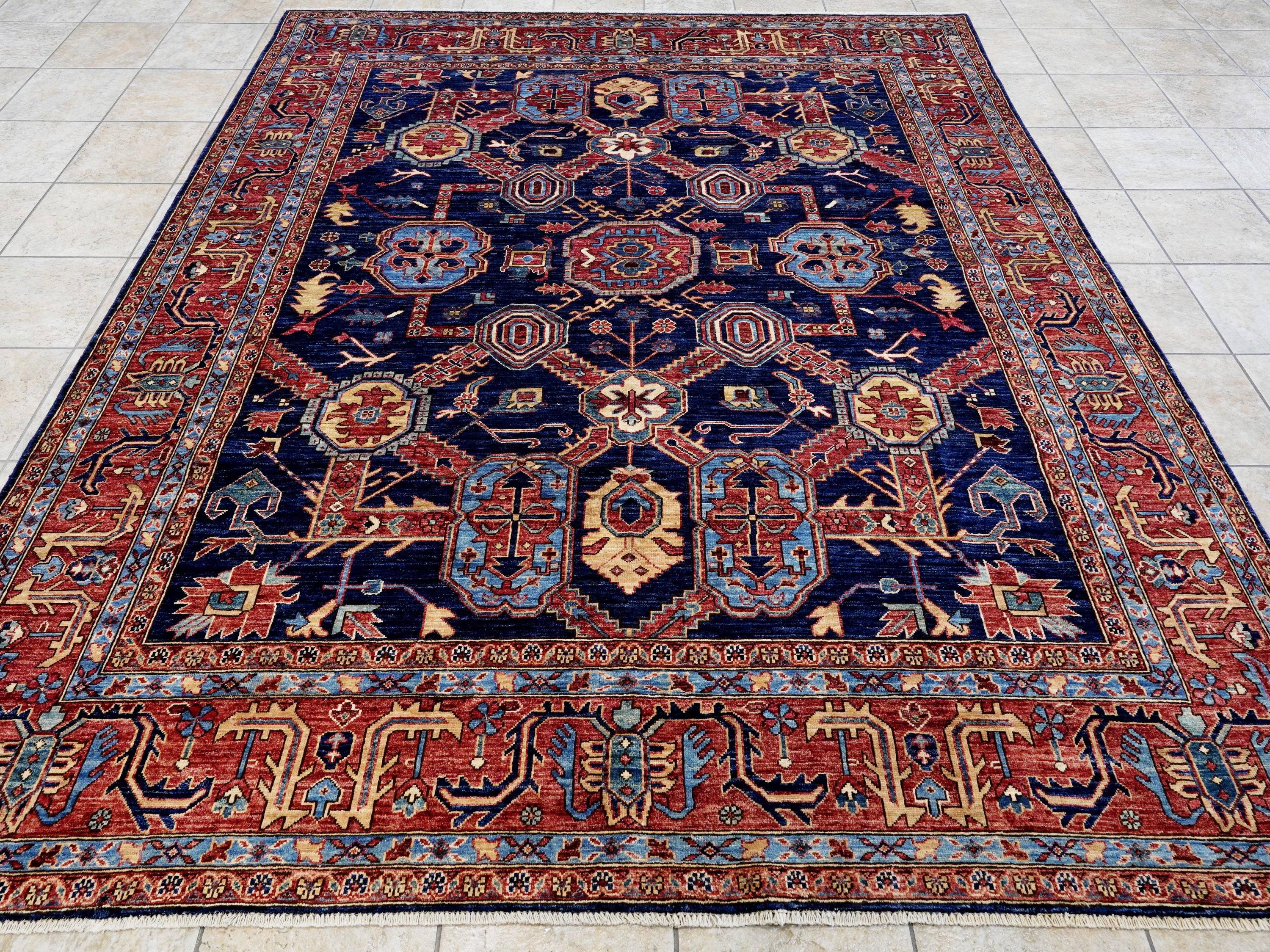 8x10 Ft Blue Heriz Rug - Traditional Hand Knotted Rug - Persian Design