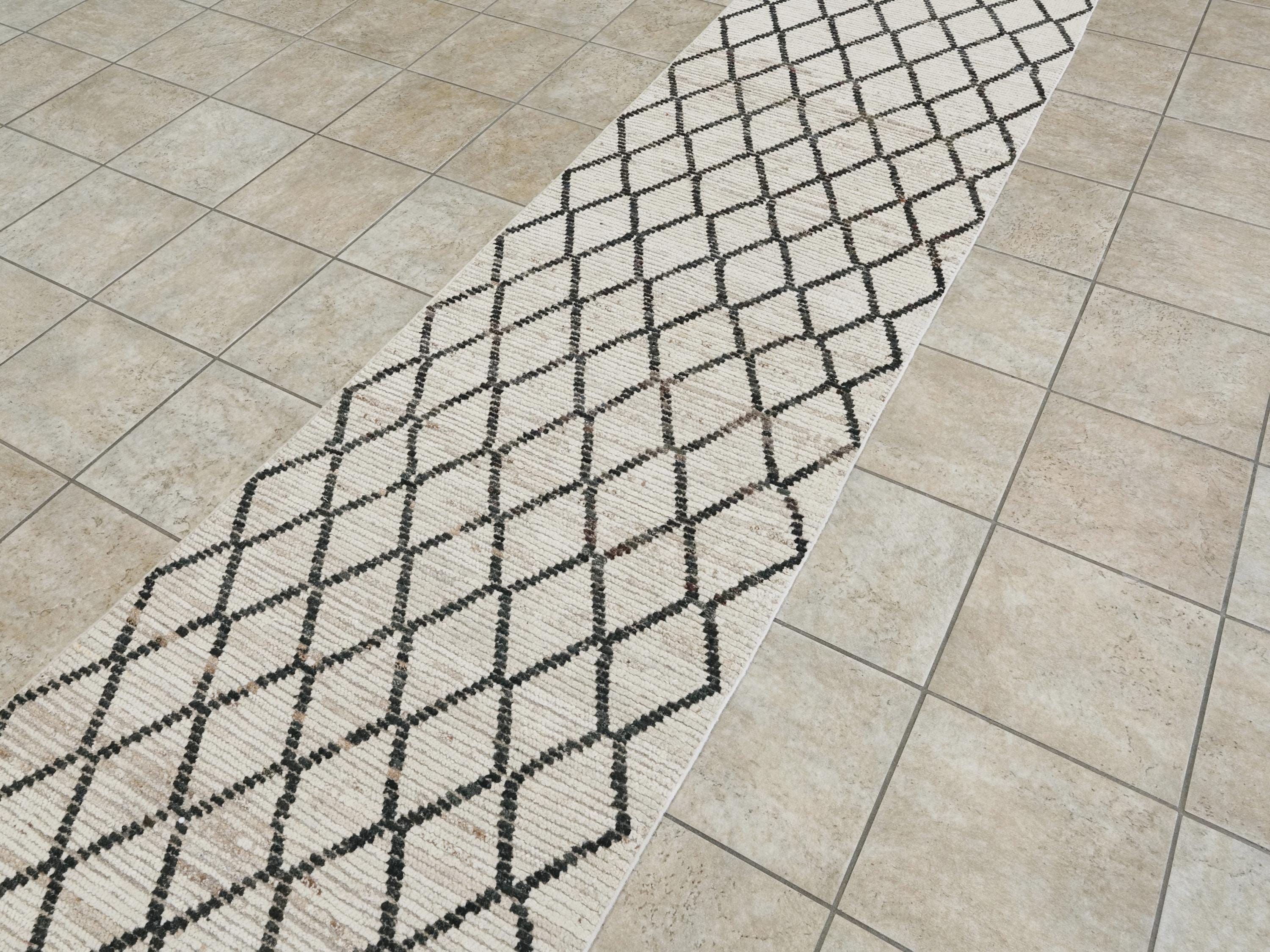 13 Ft Hand Knotted Moroccan Wool Runner Rug - Beige Afghan Rug