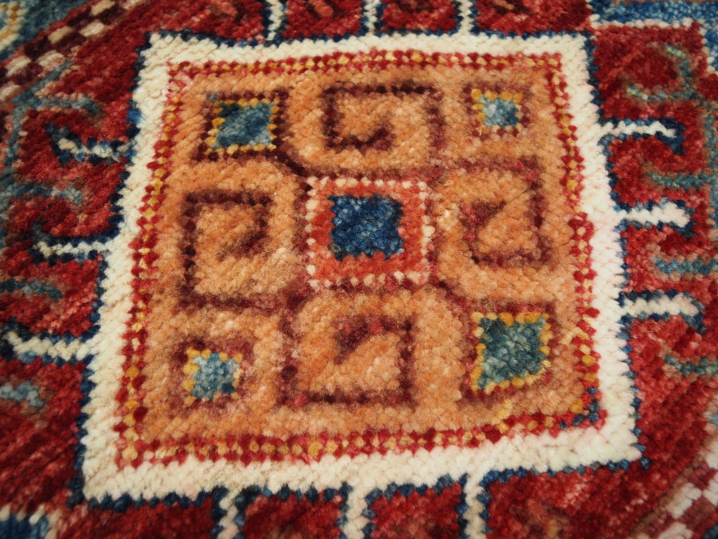 7x7 Ft Red Khorjin Rug - Hand Knotted Round Oriental Rug