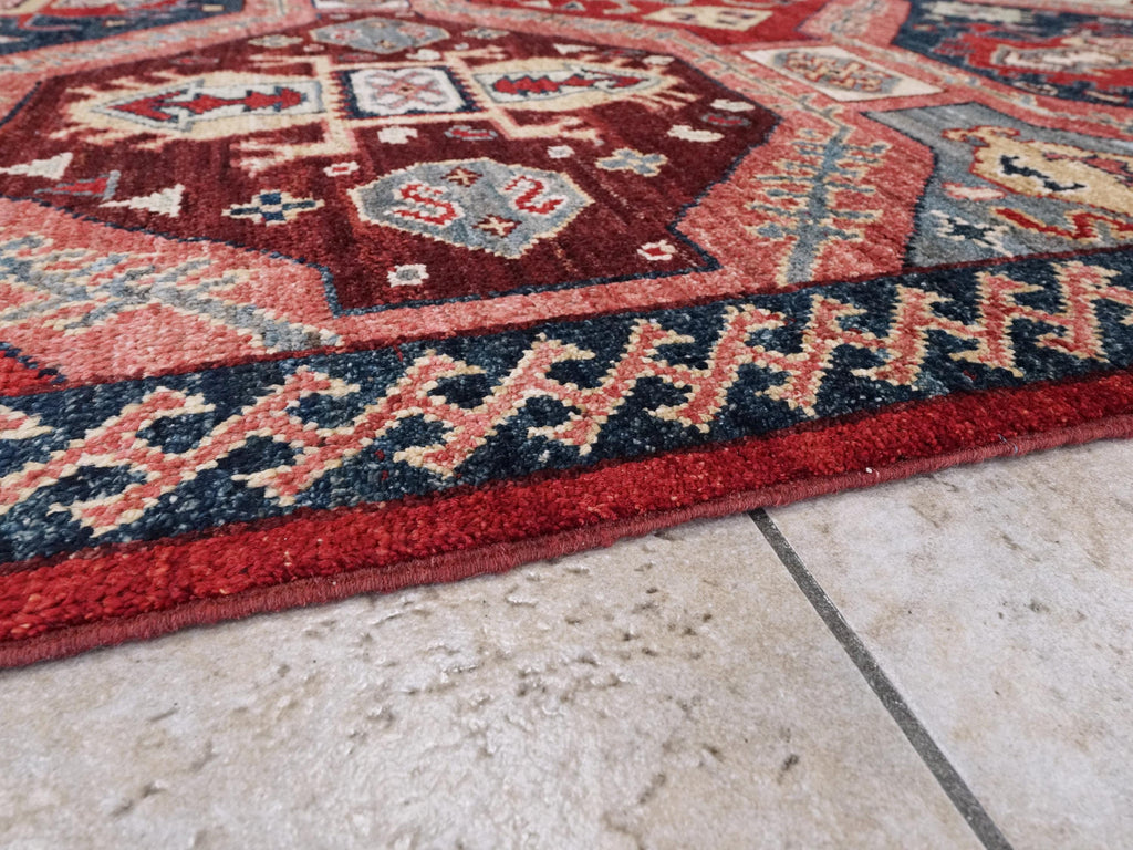 6x12 Ft Blue & Red Sarkisla Rug - Afghan Wool Area Rug - Geometric Design