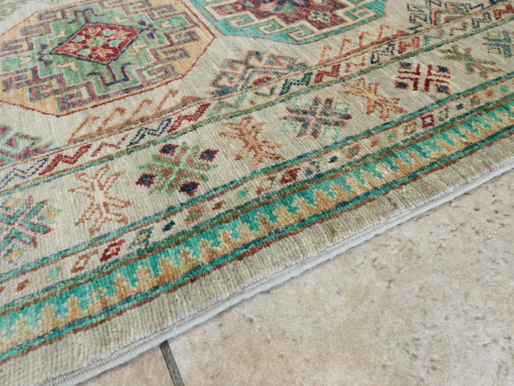 9 Ft Light Green Ersari Runner Rug - Hand Knotted Hallway Rug - Turkmen Design