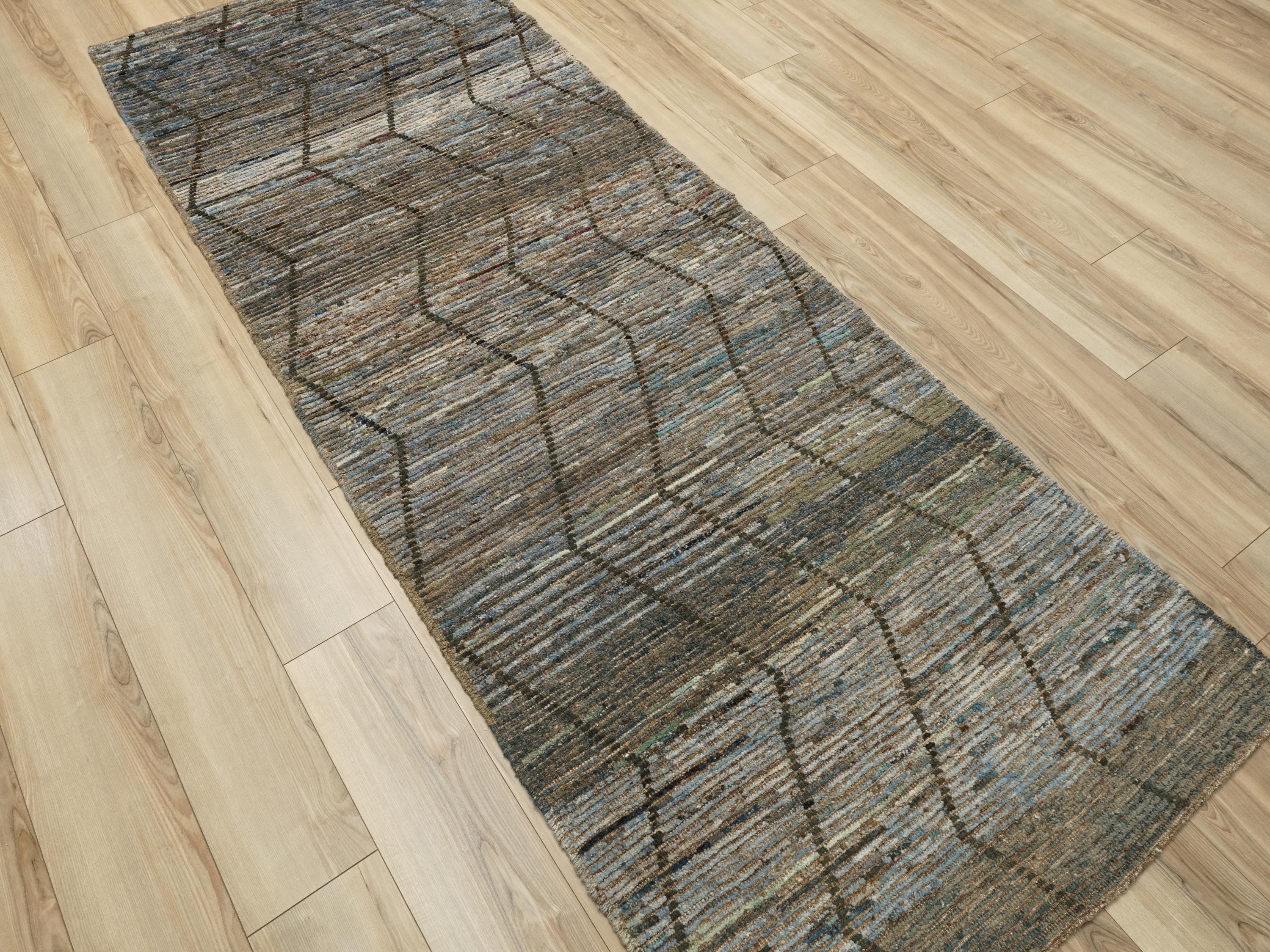 10 Ft Handmade Moroccan Runner Rug: Dark Blue Afghan Runner