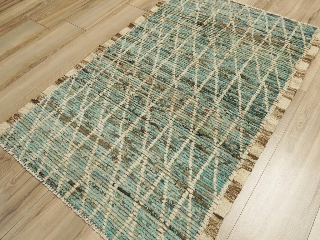 3x5 Ft Cyan Moroccan Rug - Hand Knotted Wool Rug