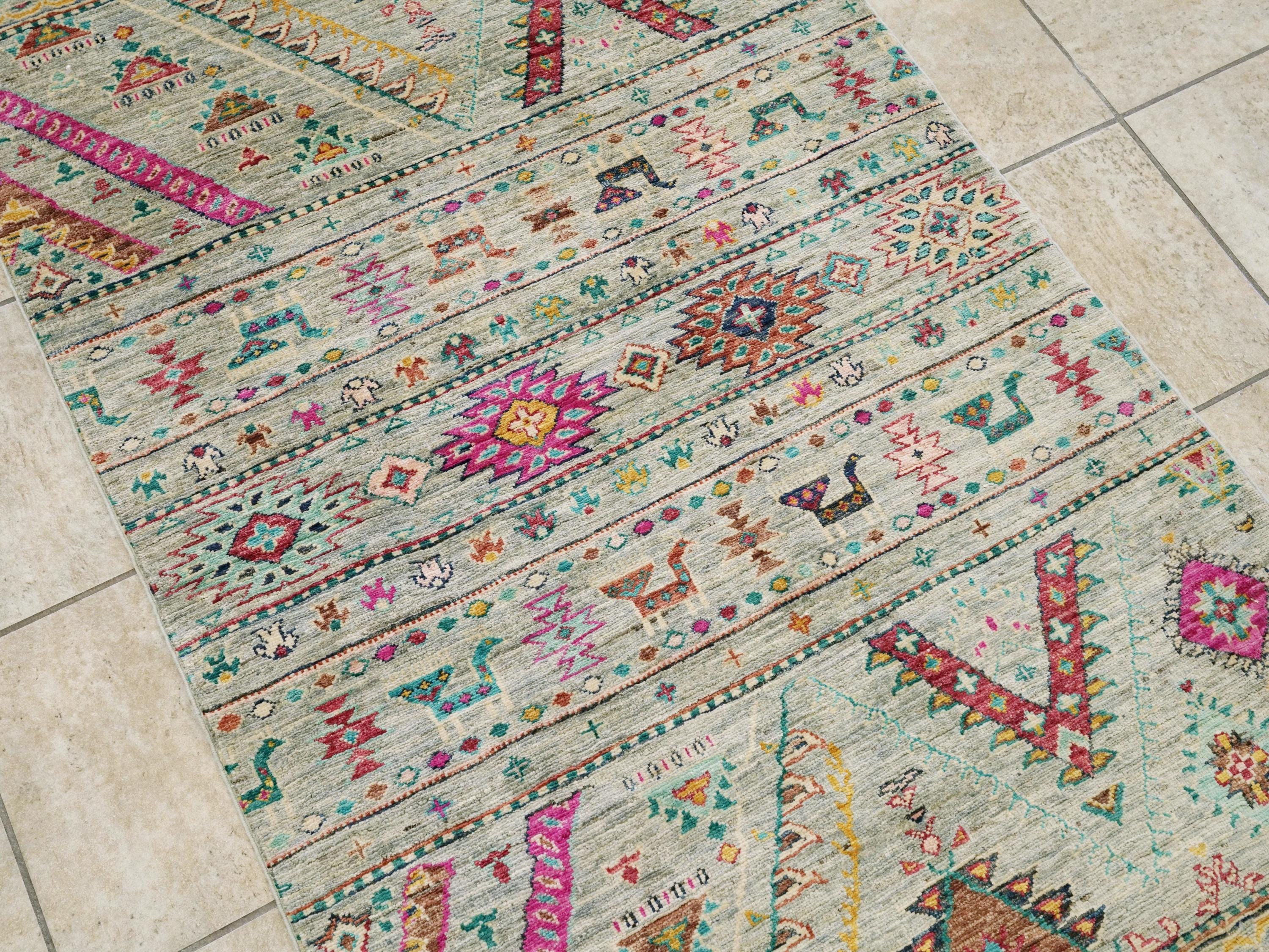 3x5 Ft Hand Knotted Cyan Khorjin Rug - Traditional Tribal Rug
