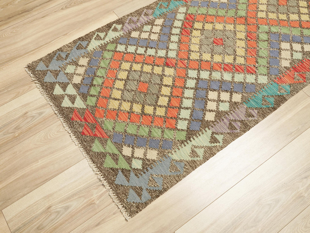 9 Ft Orange Kilim Runner Rug - Traditional Flat Weave