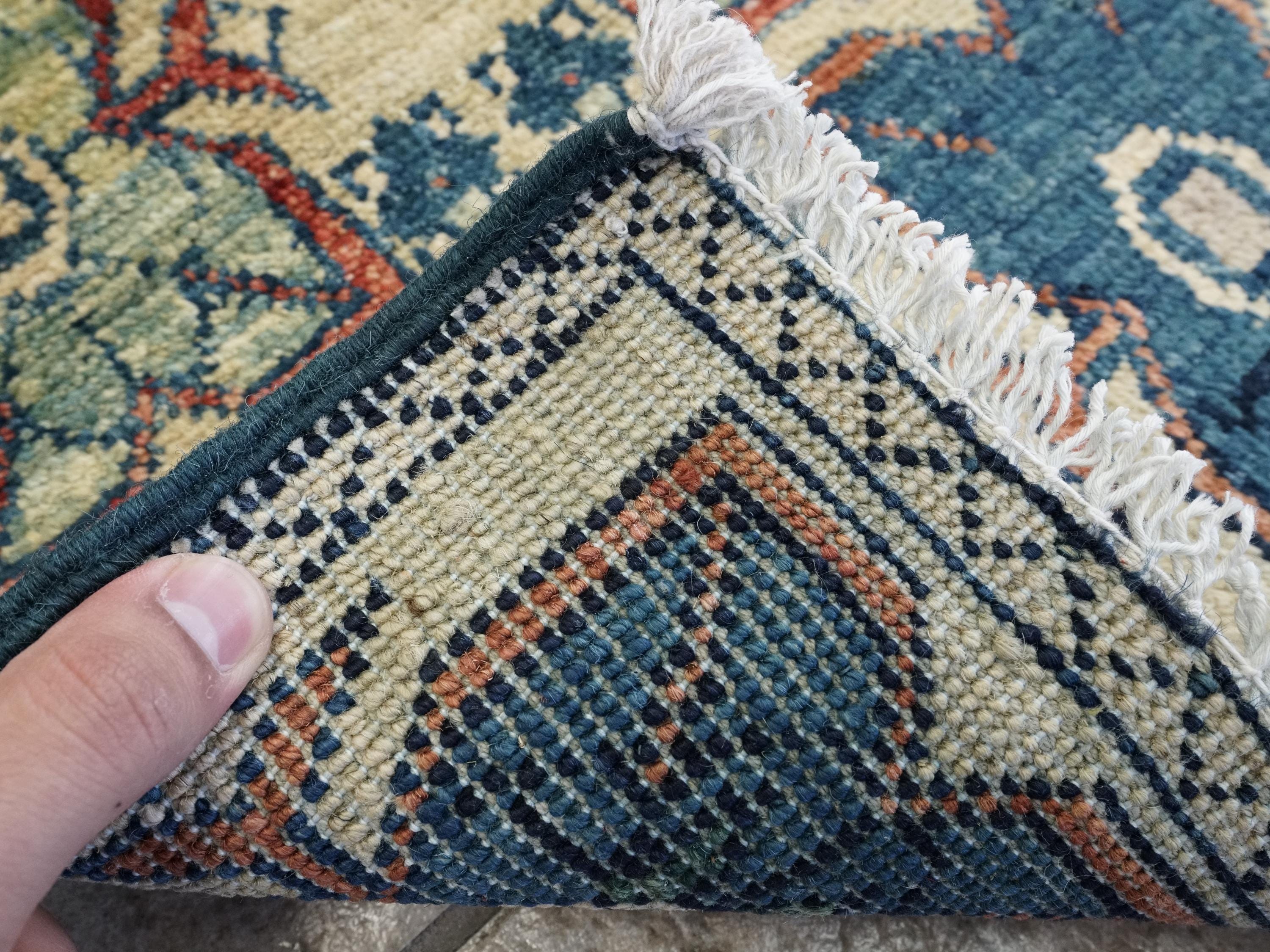 1x2 Ft Hand Knotted Heriz Wool Rug - Beige Blue Floral Accent Rug