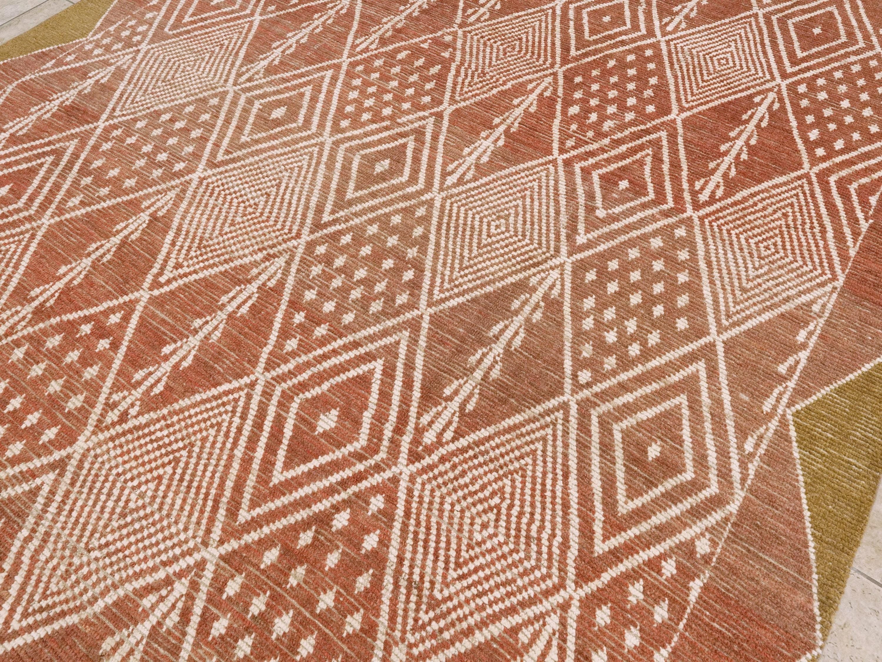 9x12 Ft Hand Knotted Red Moroccan Rug - Wool Area Rug