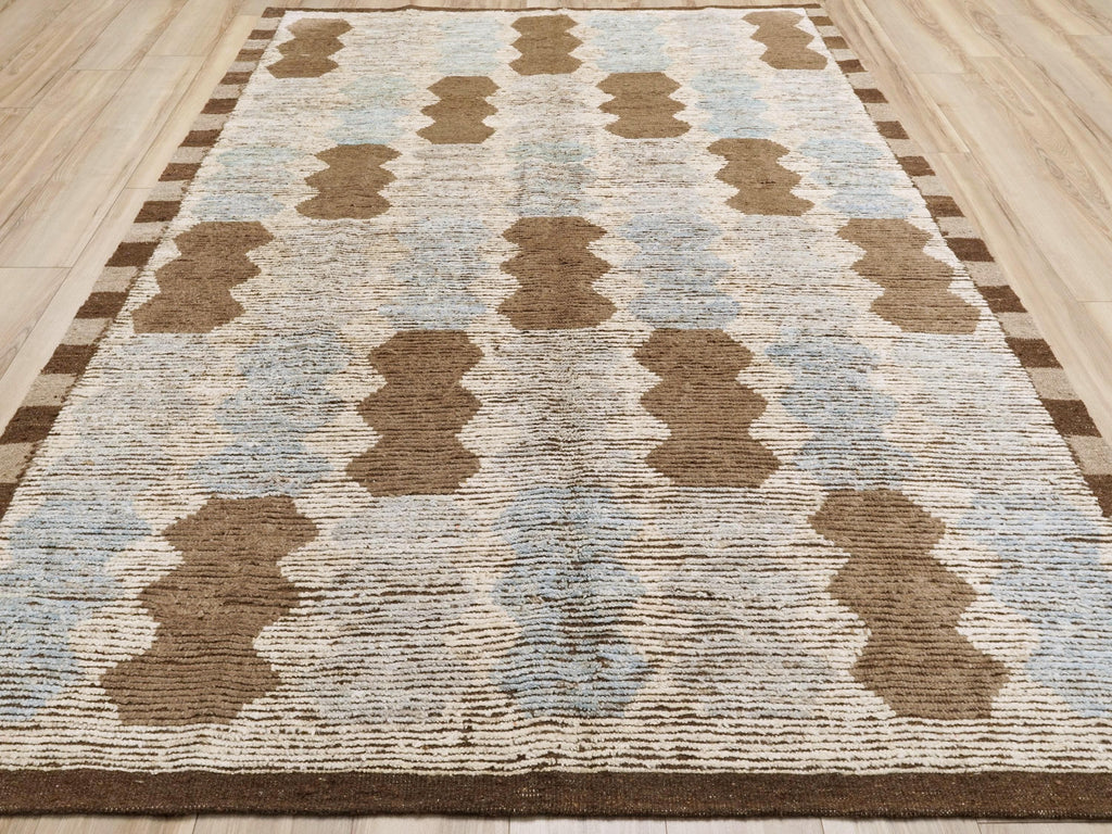 6x9 Ft Blue & Brown Moroccan Rug - Hand Knotted Afghan Rug
