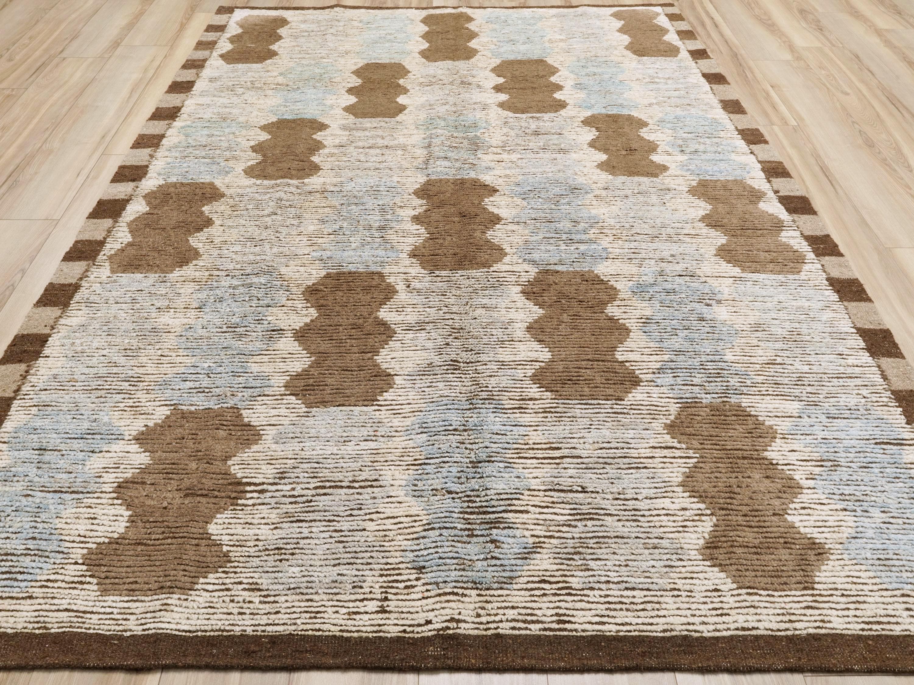6x9 Ft Blue & Brown Moroccan Rug - Hand Knotted Afghan Rug