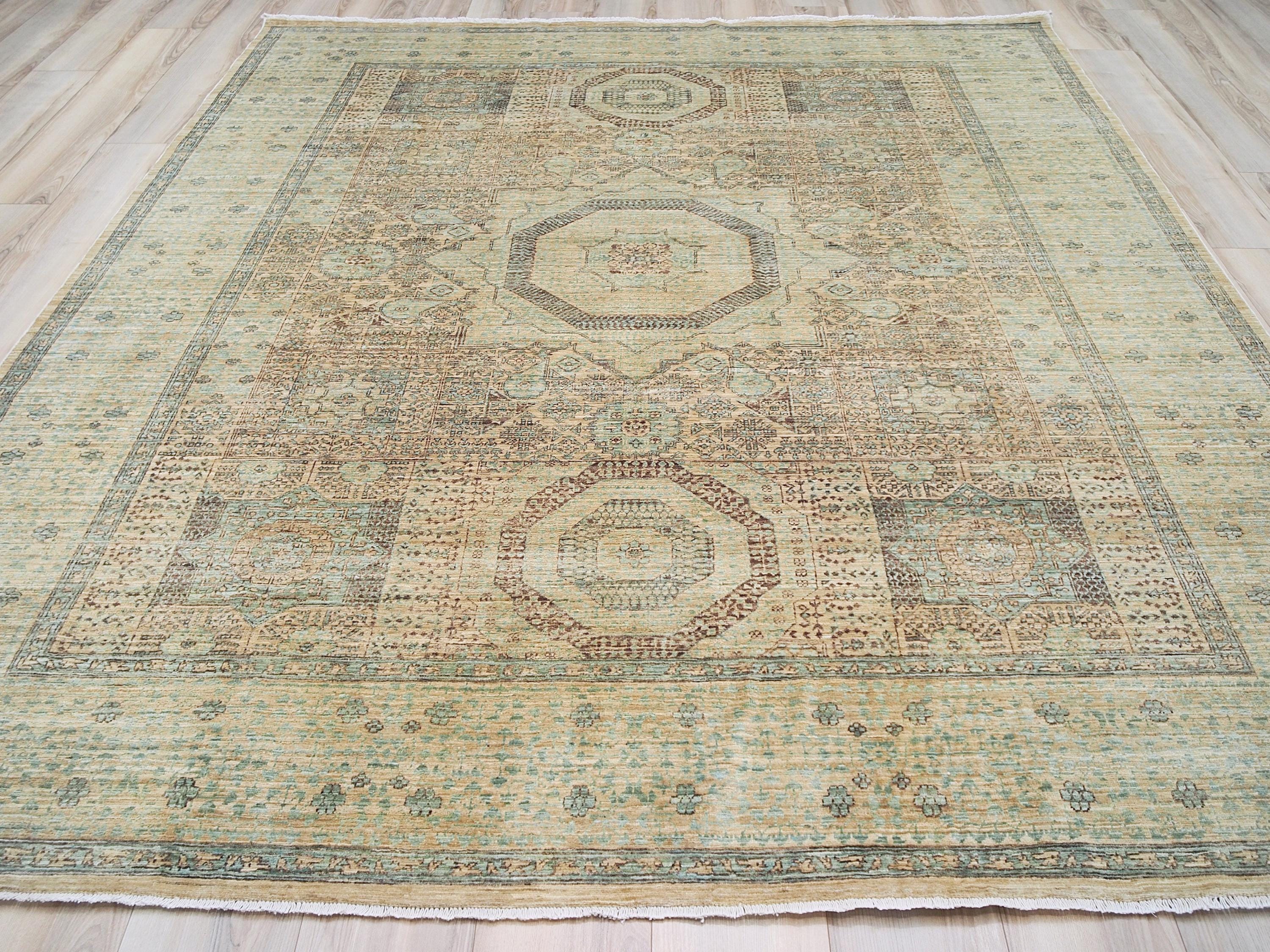 8x10 Ft Light Green Mamluk Rug - Wool Oriental Rug