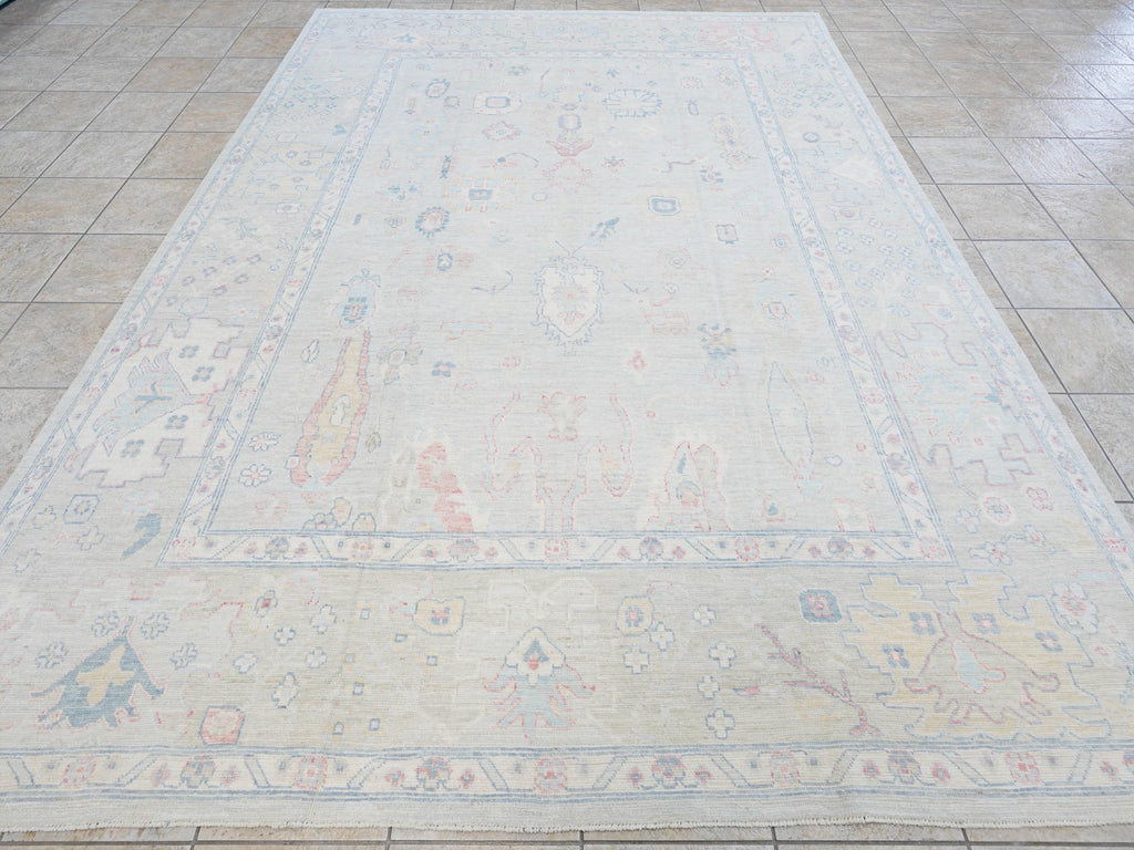 9x12 Ft Pastel Oushak Rug - Handmade Area Rug - Floral Design