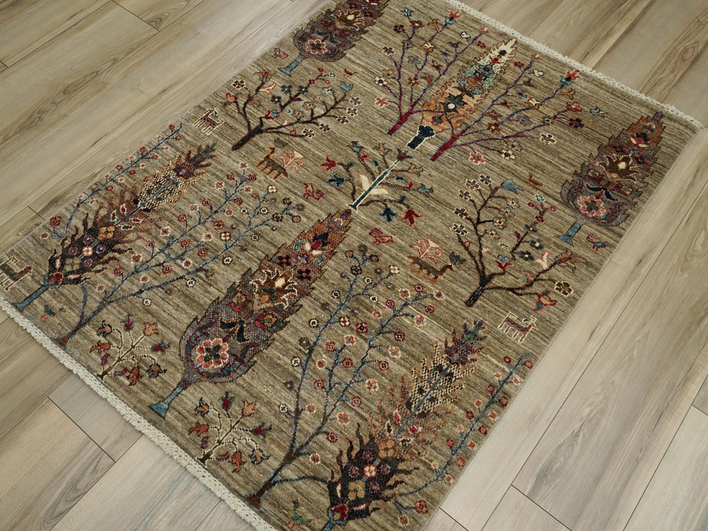 3x5 Ft Brown Gabbeh Rug - Hand Knotted Floral Rug