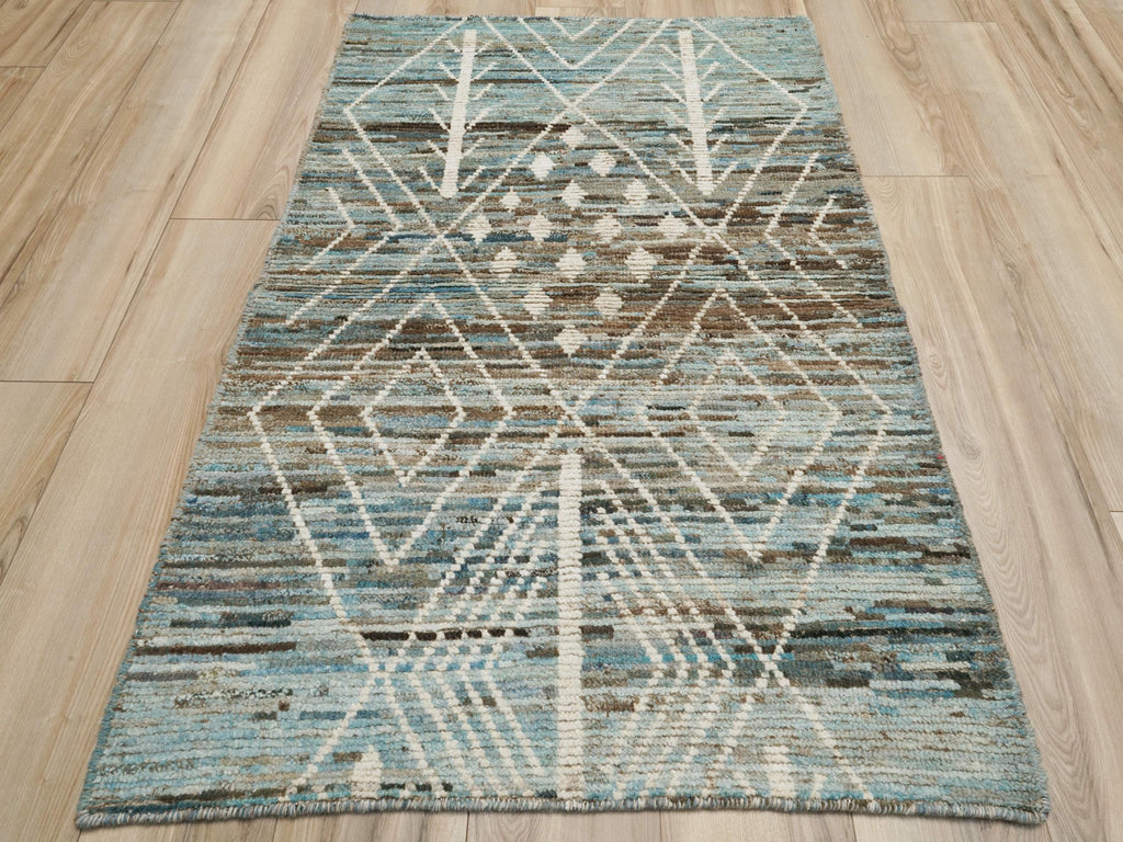 3x5 Ft Blue Moroccan Rug - Hand Knotted Afghan Rug