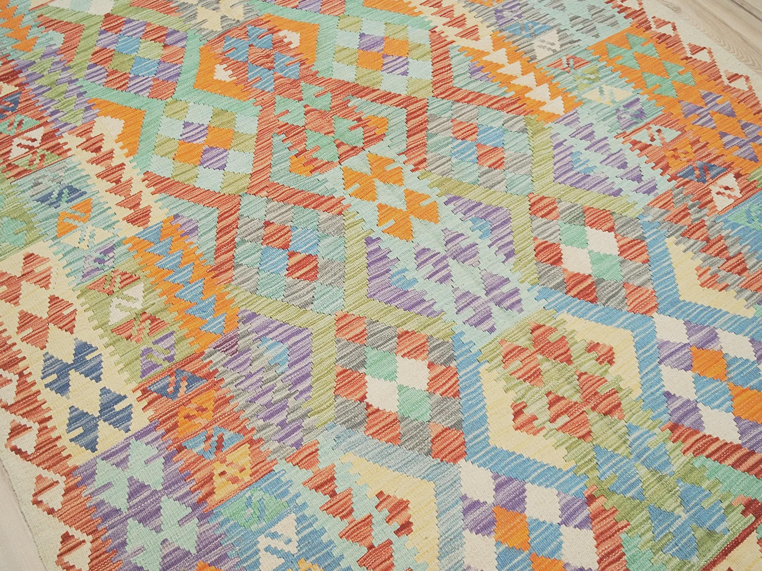 5x8 Ft Ghazni Wool Kilim Rug - Colorful Flat Weave Tribal Design