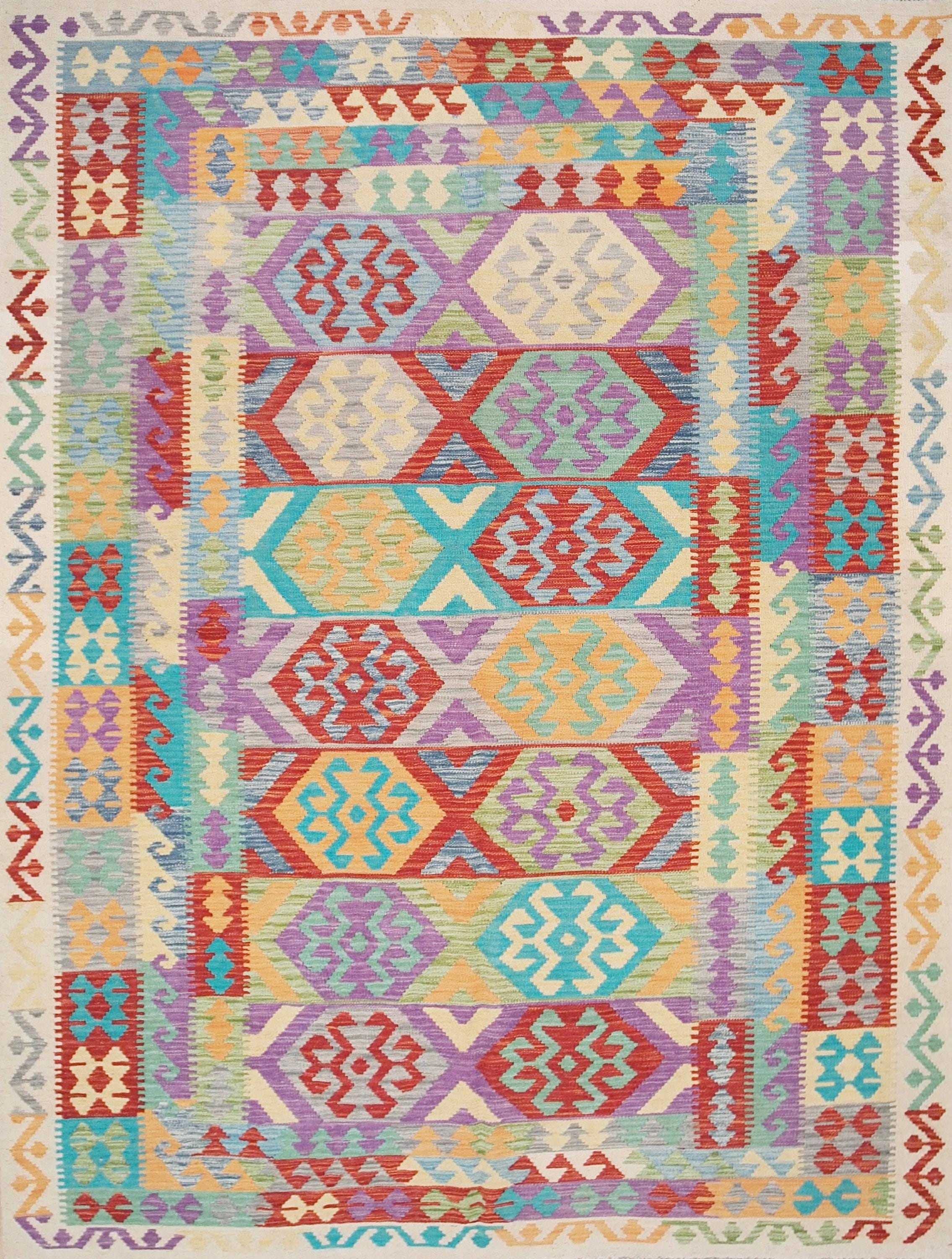 7x10 Ft Purple Kilim Rug - Flat Weave Afghan Rug