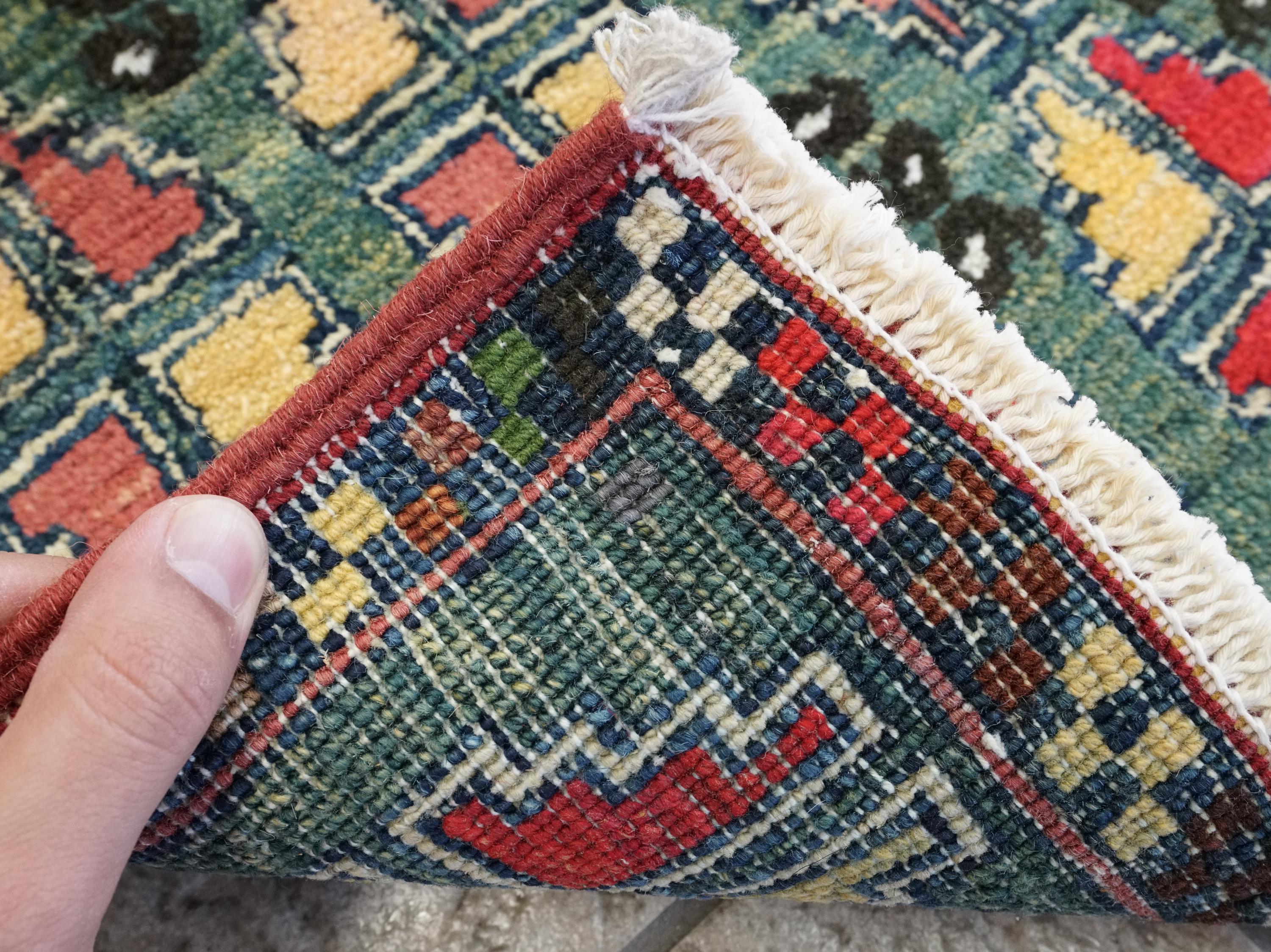 1x2 Ft Hand Knotted Dark Green Serapi Rug - Ghazni Wool Accent Rug