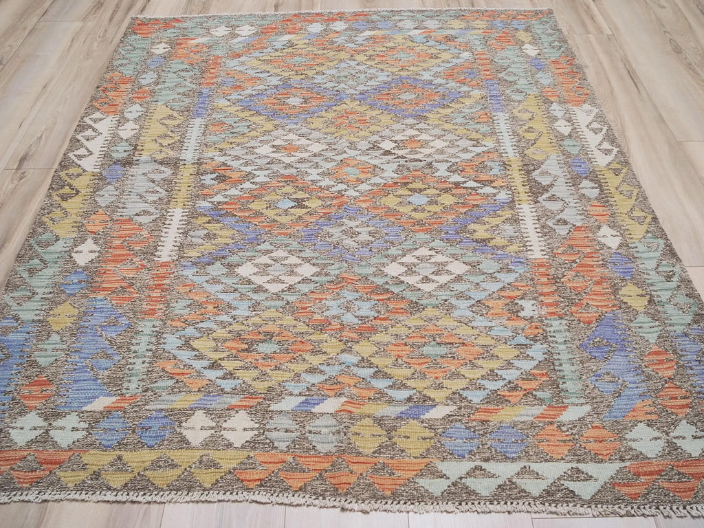 5x7 Ft Colorful Kilim Rug - Handwoven Afghan Flat Weave - Tribal Design