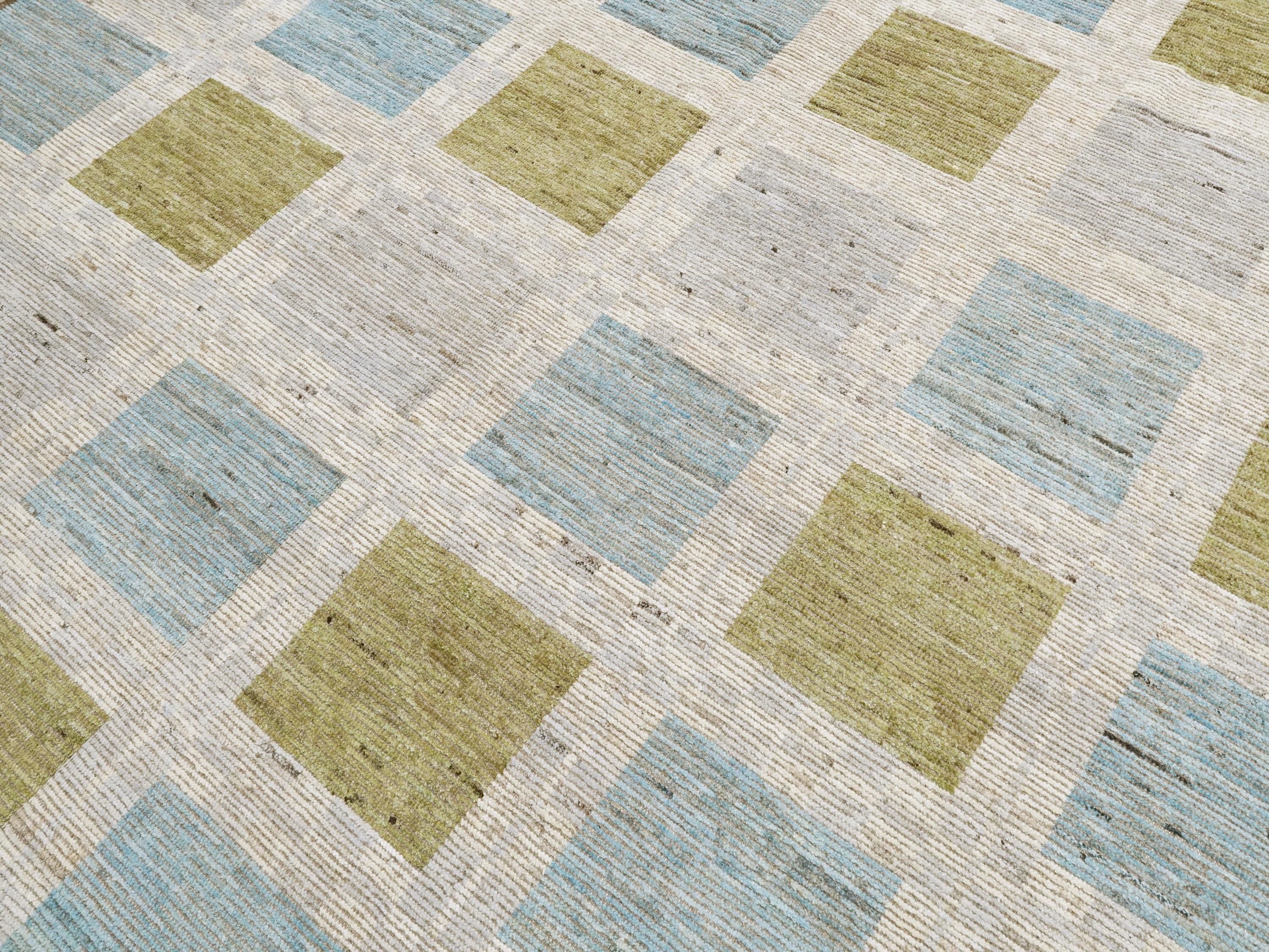 Hand Knotted Moroccan Wool Rug – 9x12 Blue Green Area Rug