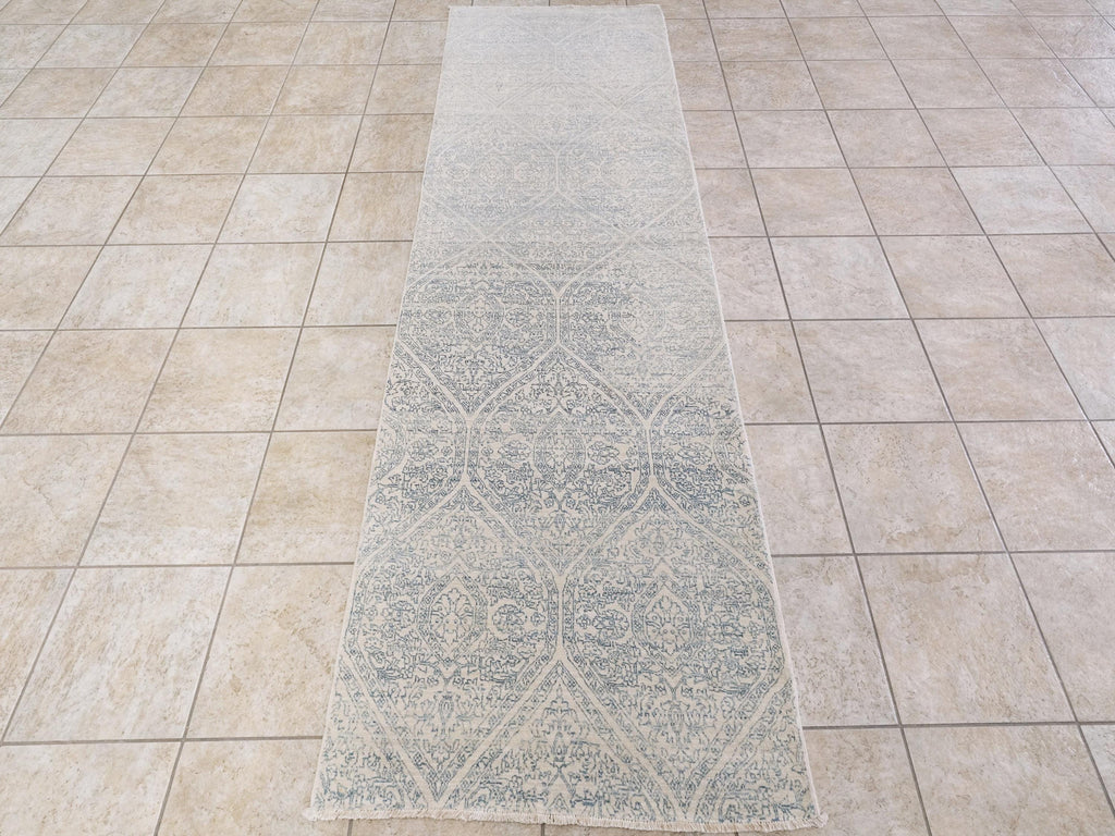 10 Ft White Gabbeh Runner Rug - Afghan Wool Hallway Rug
