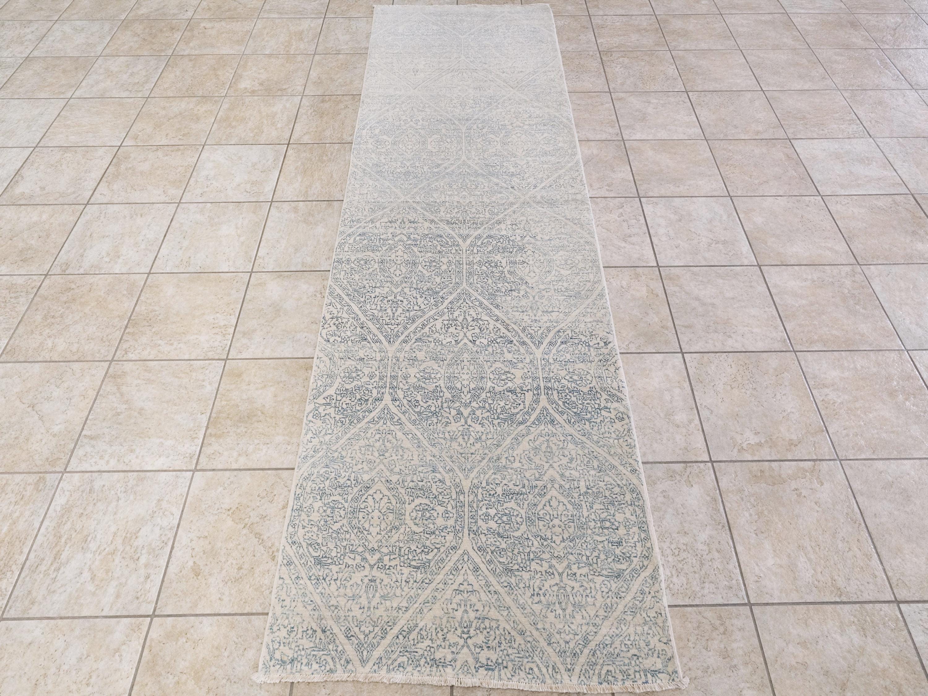 10 Ft White Gabbeh Runner Rug - Afghan Wool Hallway Rug