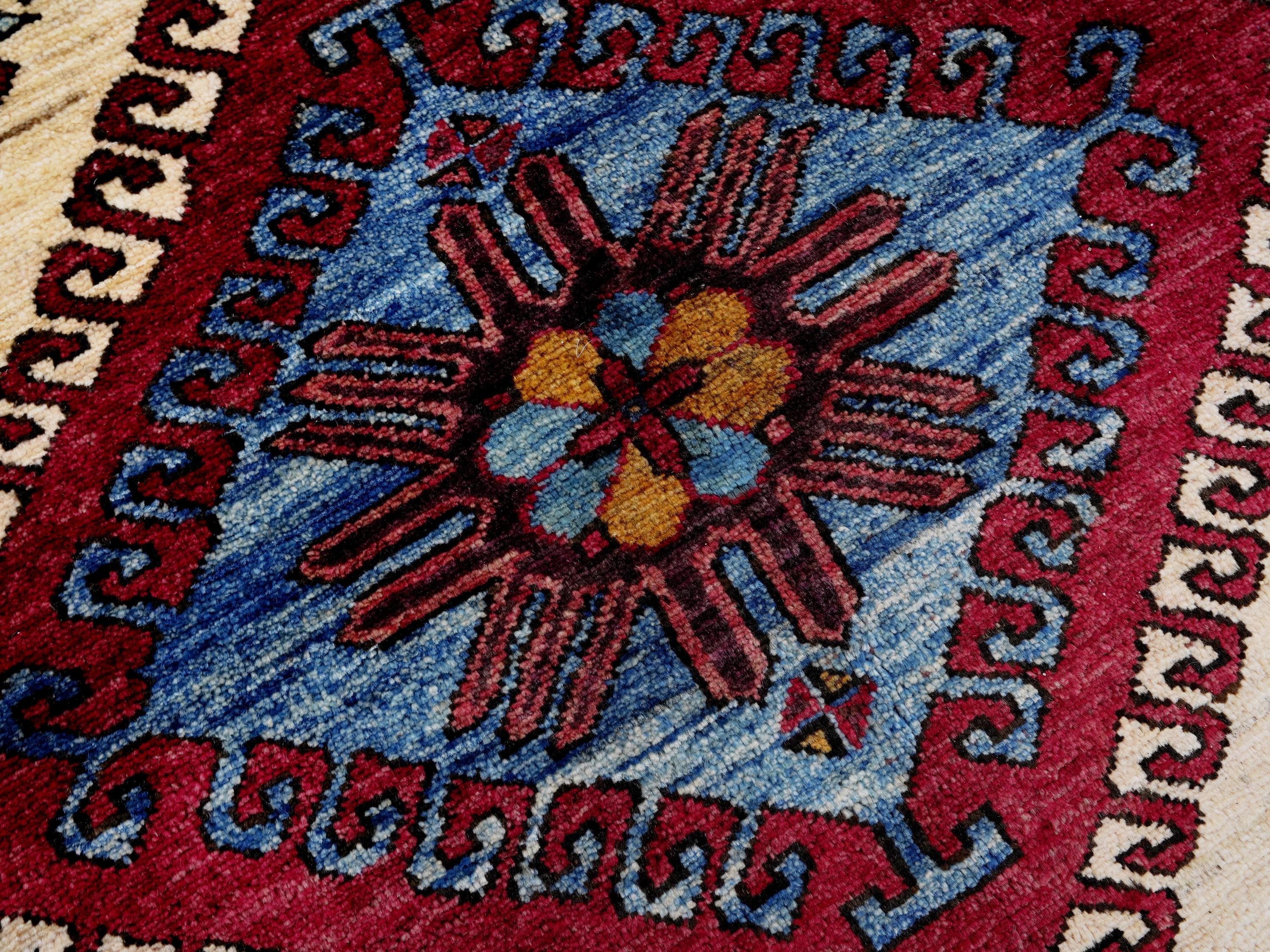 6x8 Ft Red & Blue Baluch Rug - Hand Knotted Oriental Rug - Tribal Design