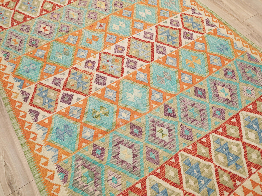 6x8 Ft Orange Kilim Rug - Traditional Flatweave