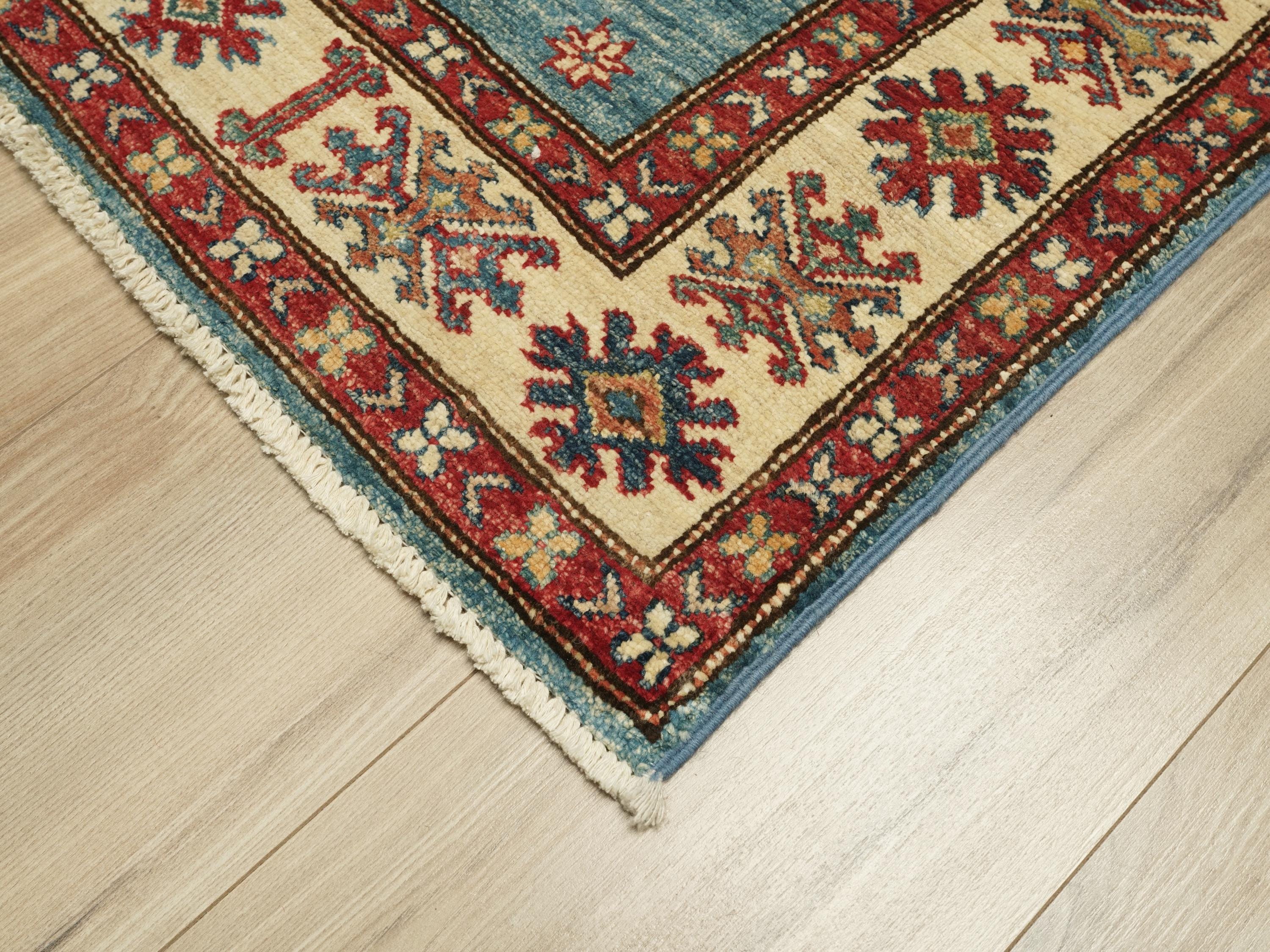 3x4 Ft Light Blue Kazak Rug - Handmade Afghan Area Rug