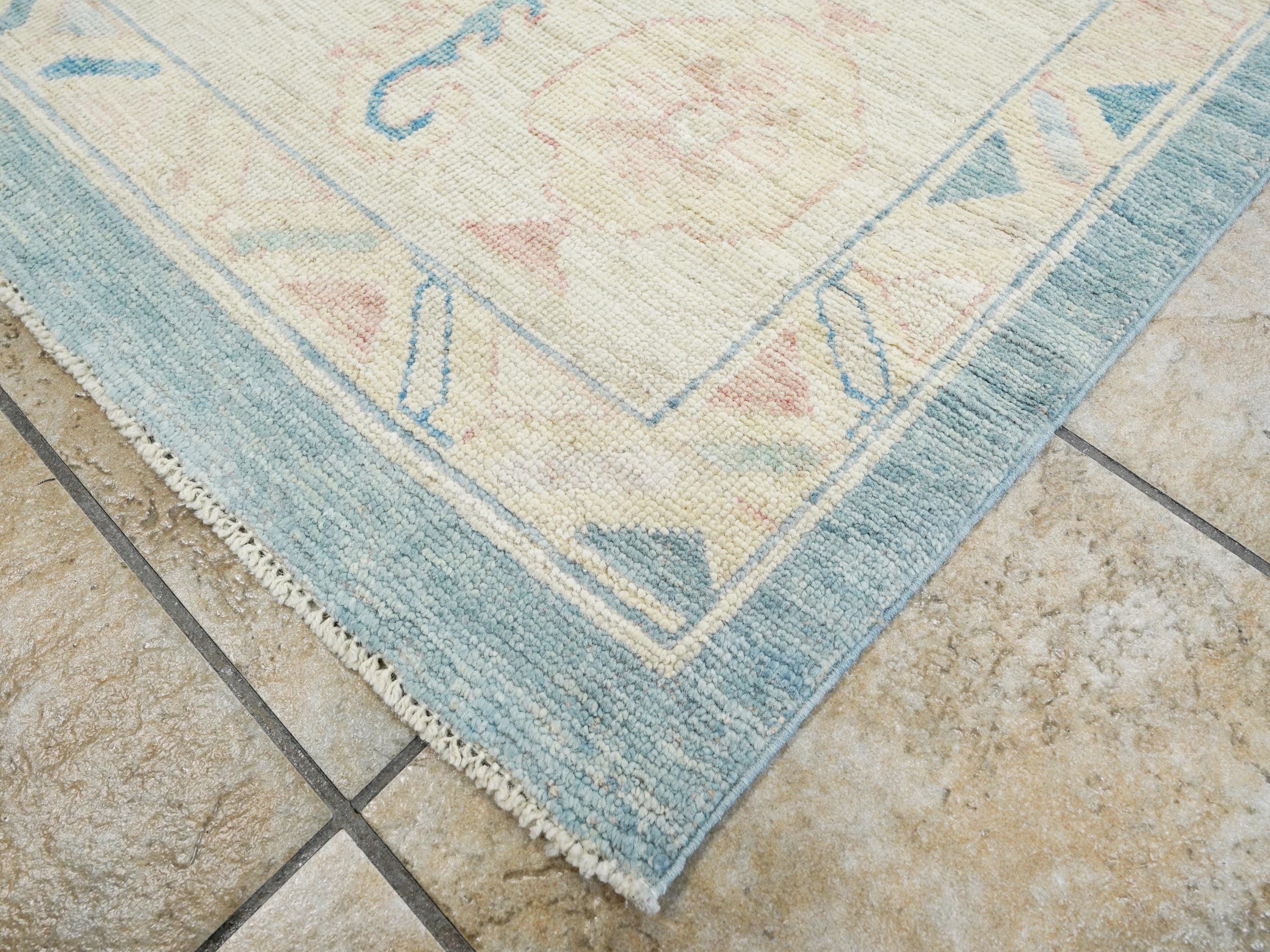 10x14 Ft Light Blue Ushak Rug - Hand Knotted Wool Area Rug