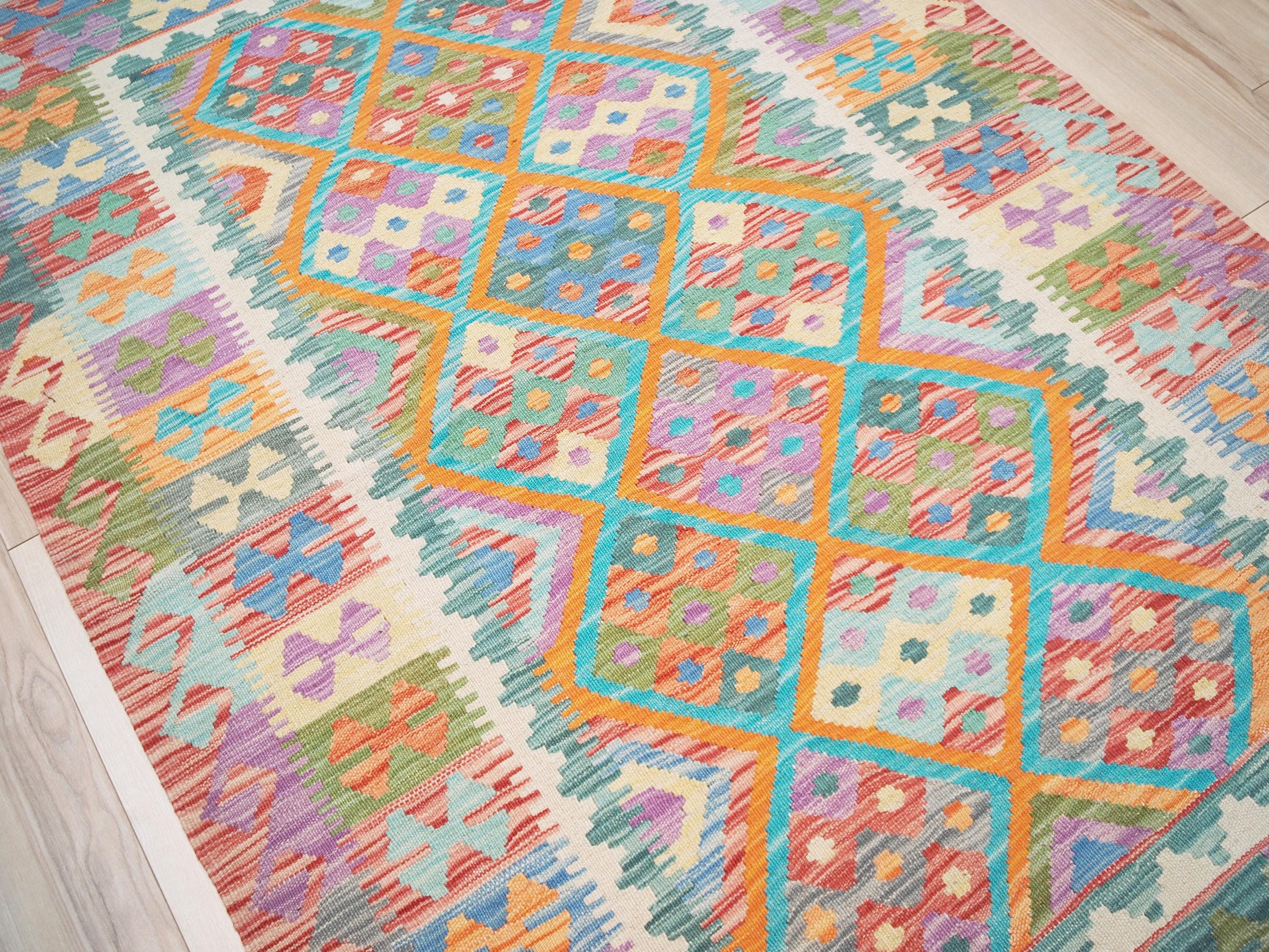 4x6 Ft Tribal Kilim Rug - Flat Weave Scandinavian Style