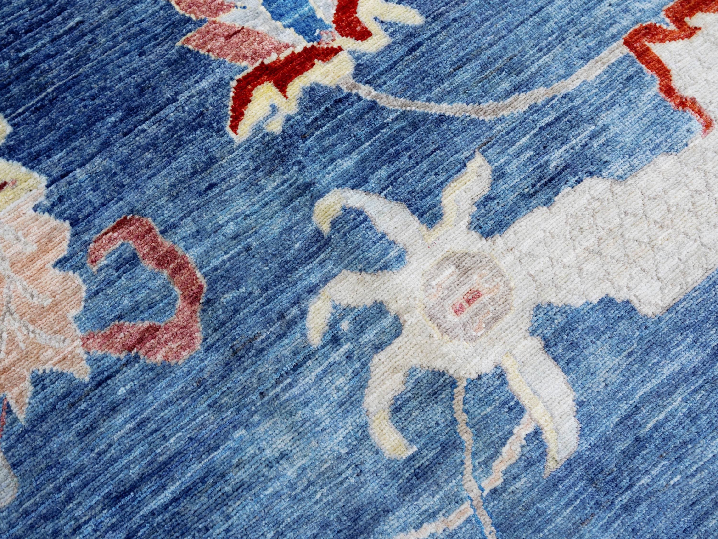9x12 Ft Blue Dragon Rug - Afghan Oriental Area Rug