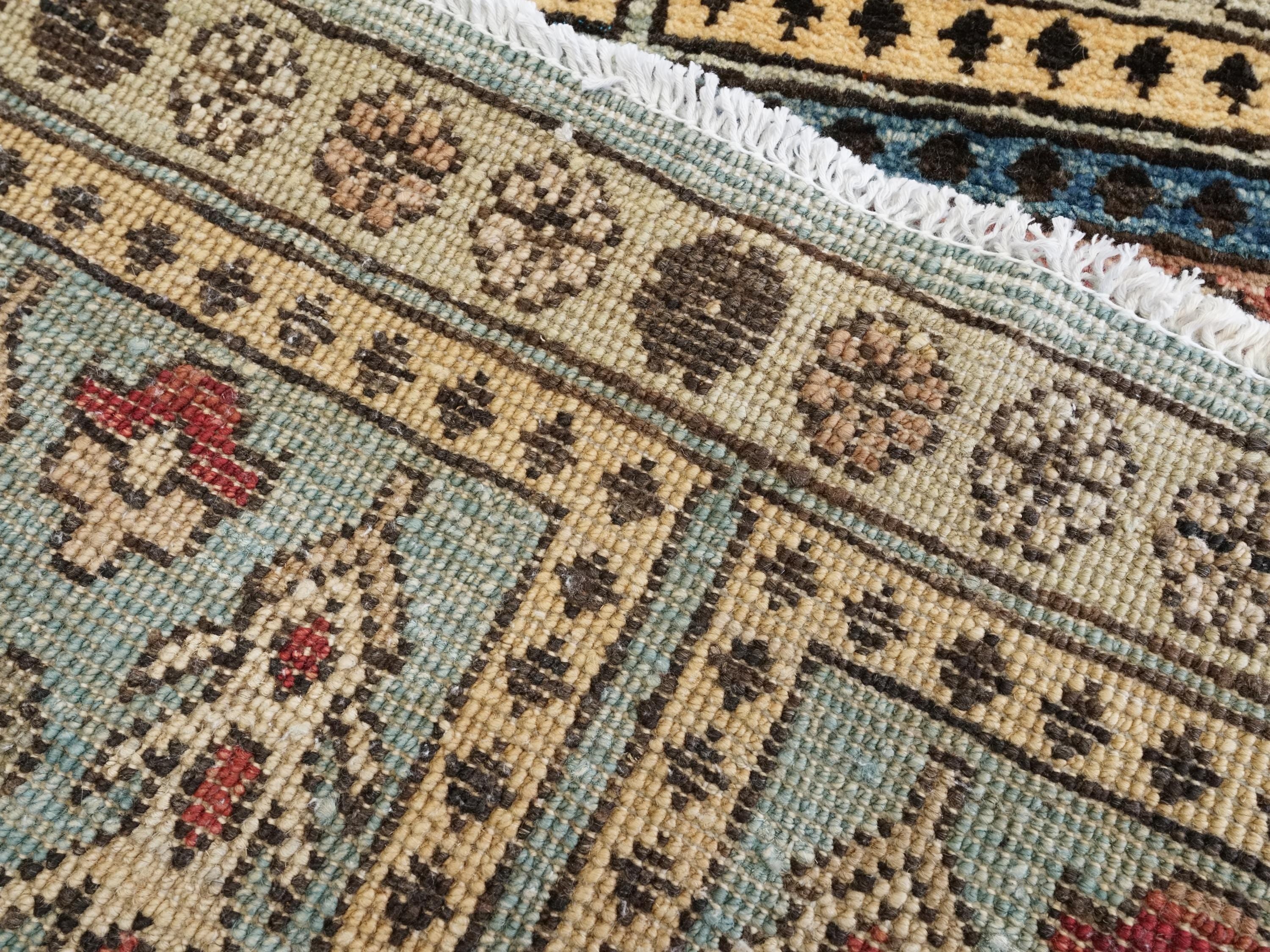 2x3 Ft Hand Knotted Heriz Wool Rug - Yellow & Blue Accent Rug