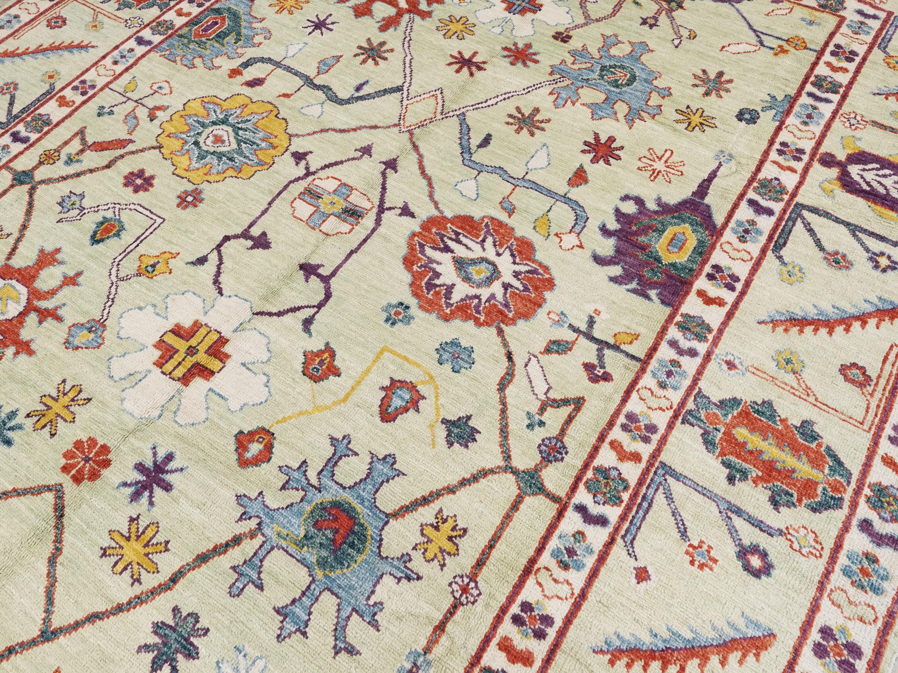 9x12 Ft Light Green Ushak Rug - Hand Knotted Afghan Oriental Rug