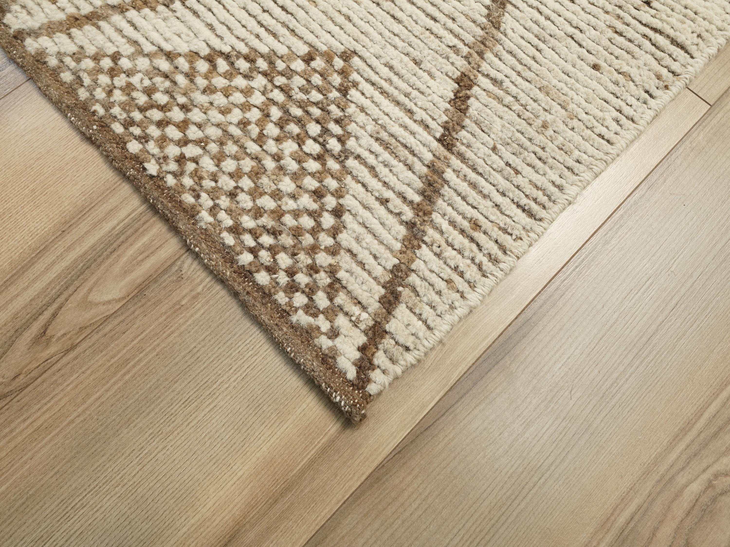 10 Ft Beige Moroccan Runner Rug - Hand Knotted Wool Runner