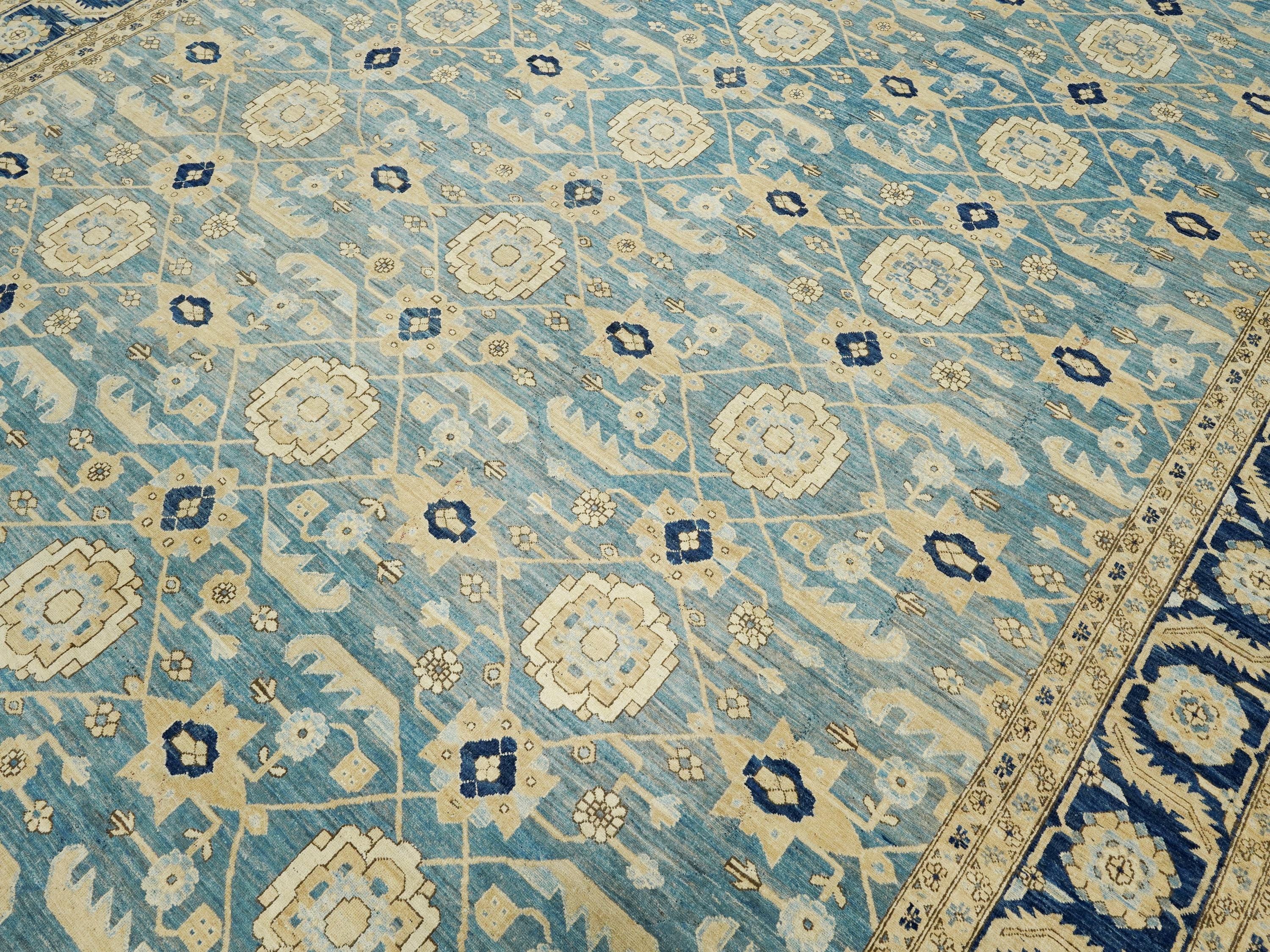 12x17 Ft Blue Serapi Rug - Afghan Antique Rug - Persian Design
