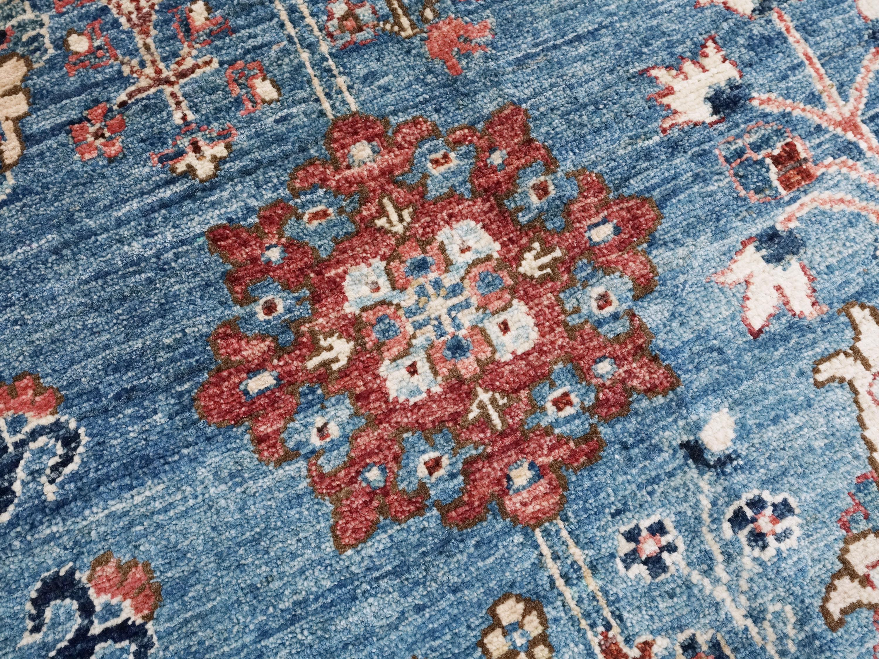6x9 Ft Red & Blue  Serapi Rug - Afghan Oriental Rug - Persian Design