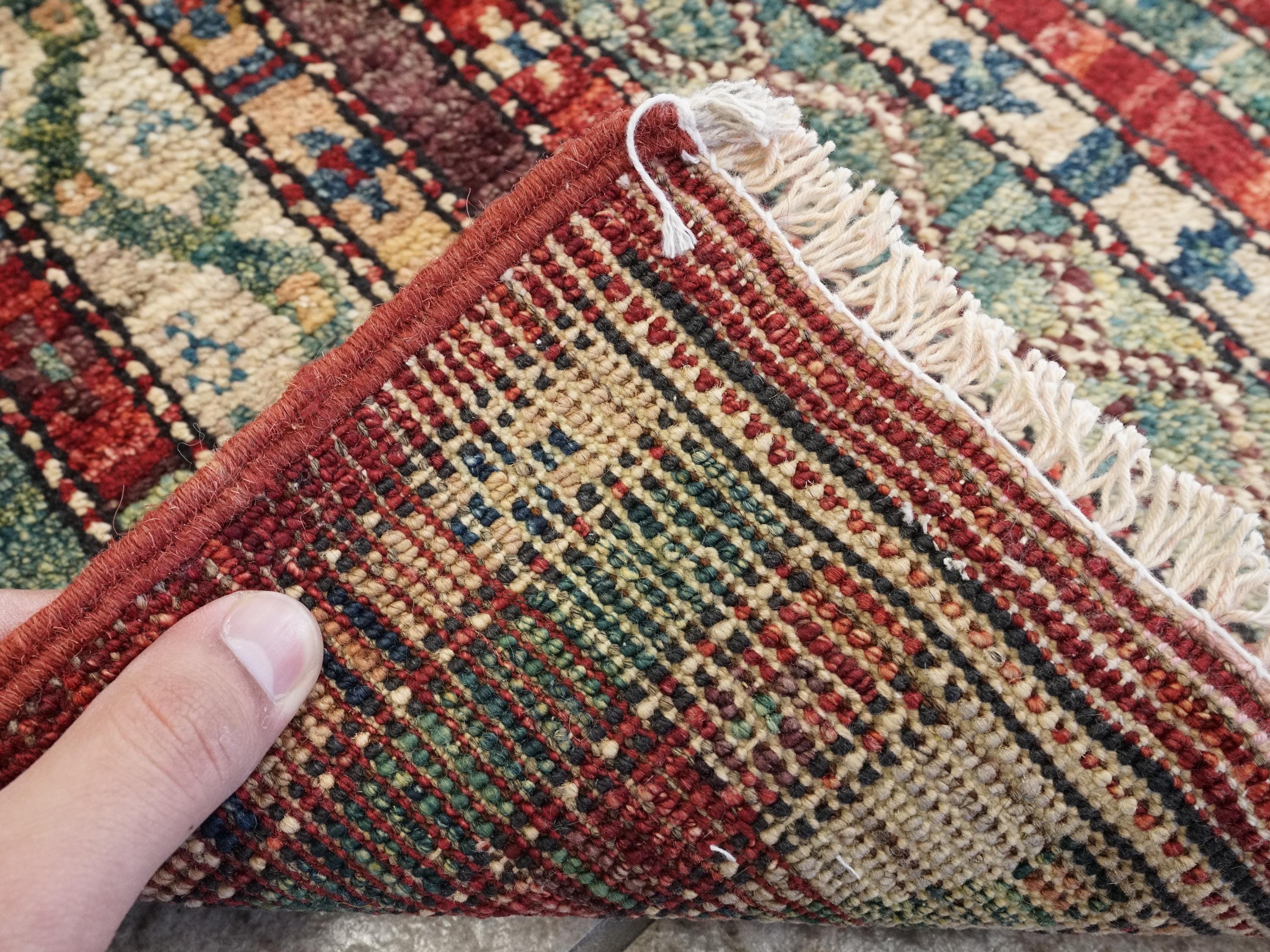 1x2 Ft Hand Knotted Heriz Rug - Red & Green Afghan Wool