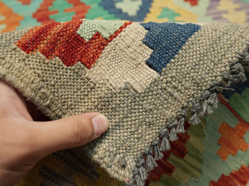 10 Ft Colorful Kilim Runner Rug - Traditional Afghan Flat Weave