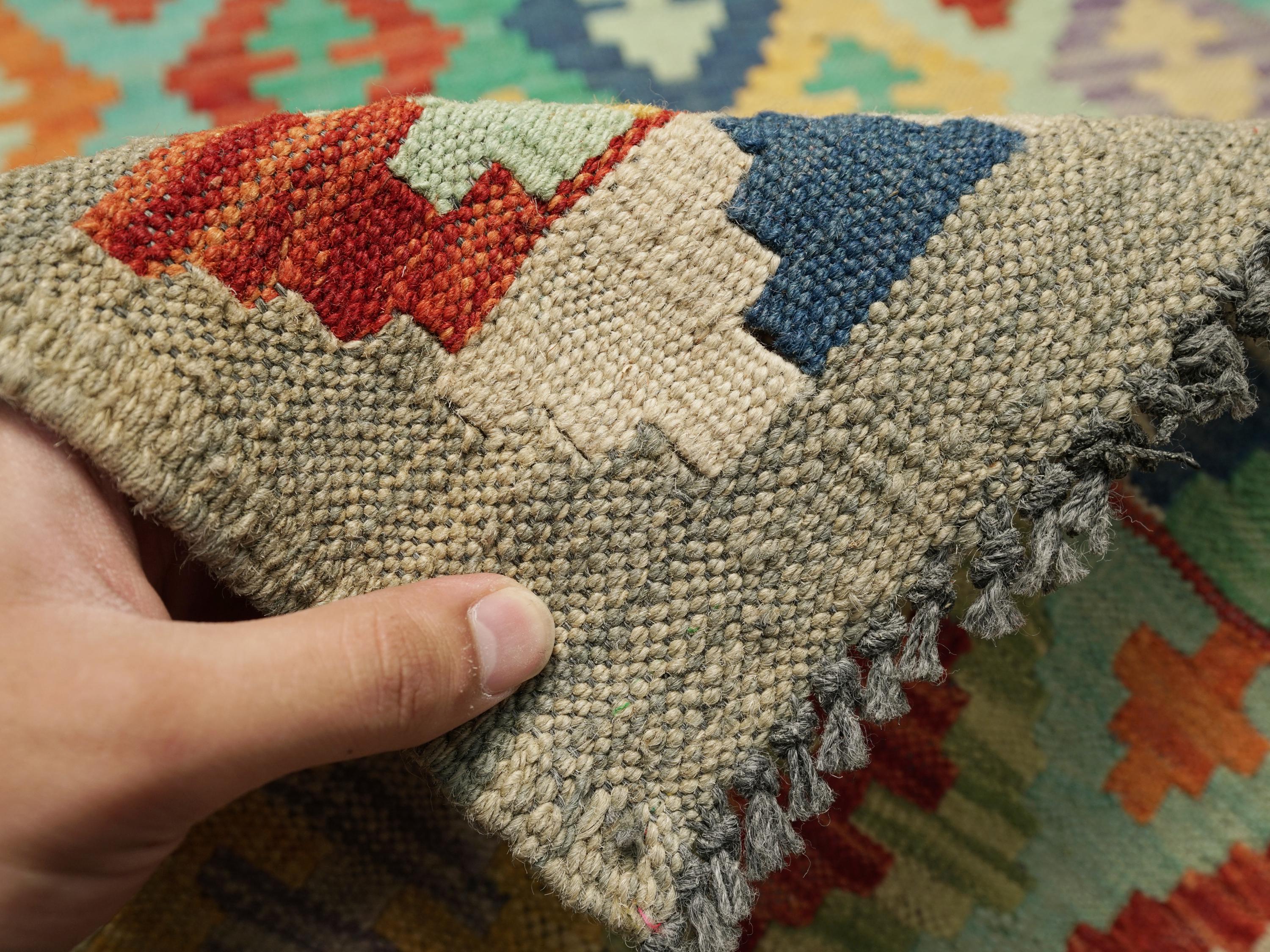 10 Ft Colorful Kilim Runner Rug - Traditional Afghan Flat Weave