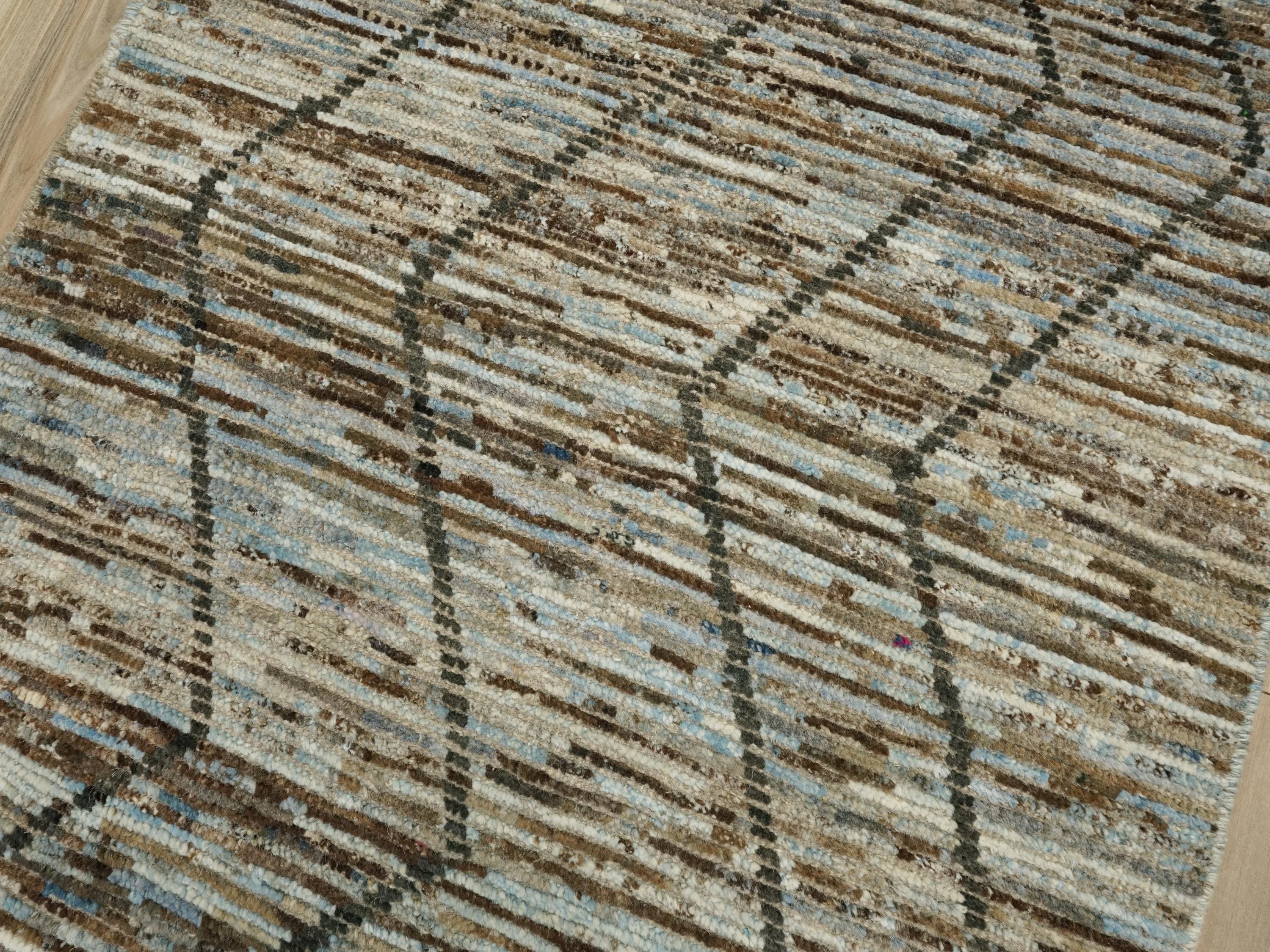 10 Ft Blue Moroccan Runner Rug - Afghan Handmade Wool Hallway Rug