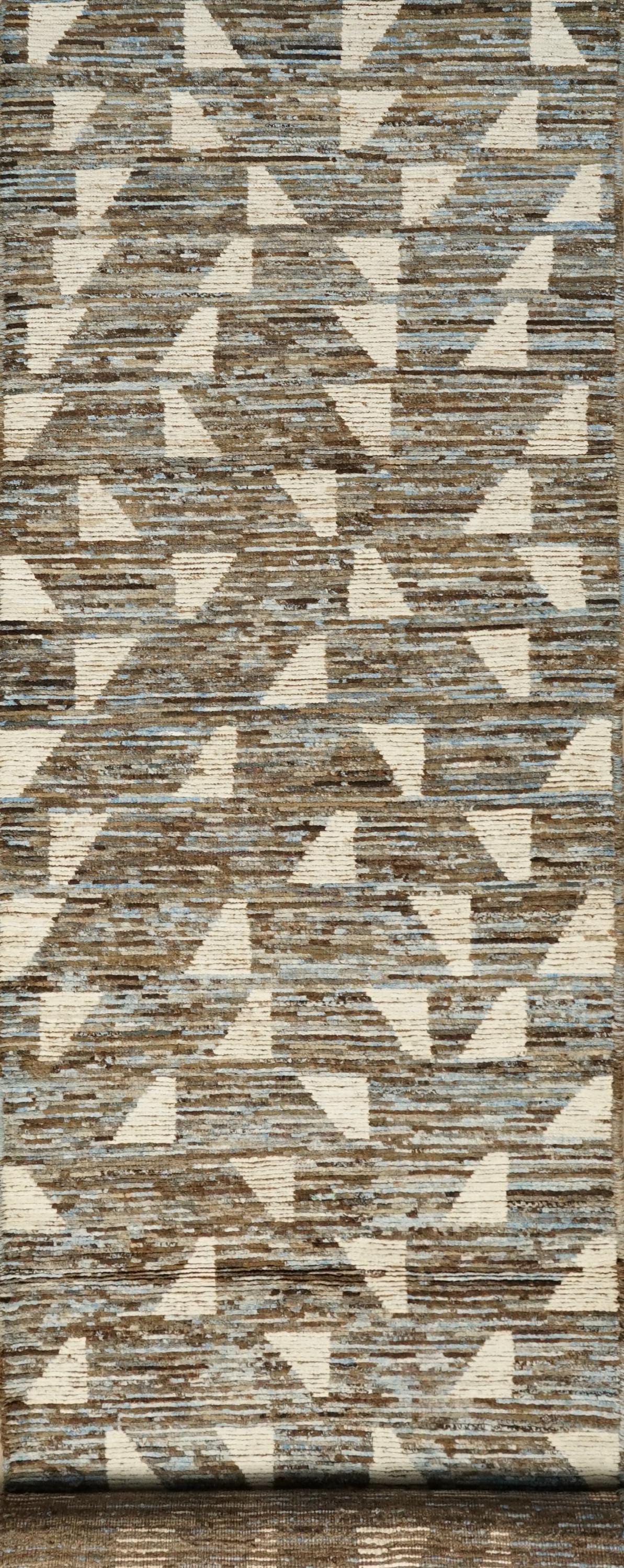 19 Ft Hand Knotted Moroccan Rug - Light Blue Hallway Runner