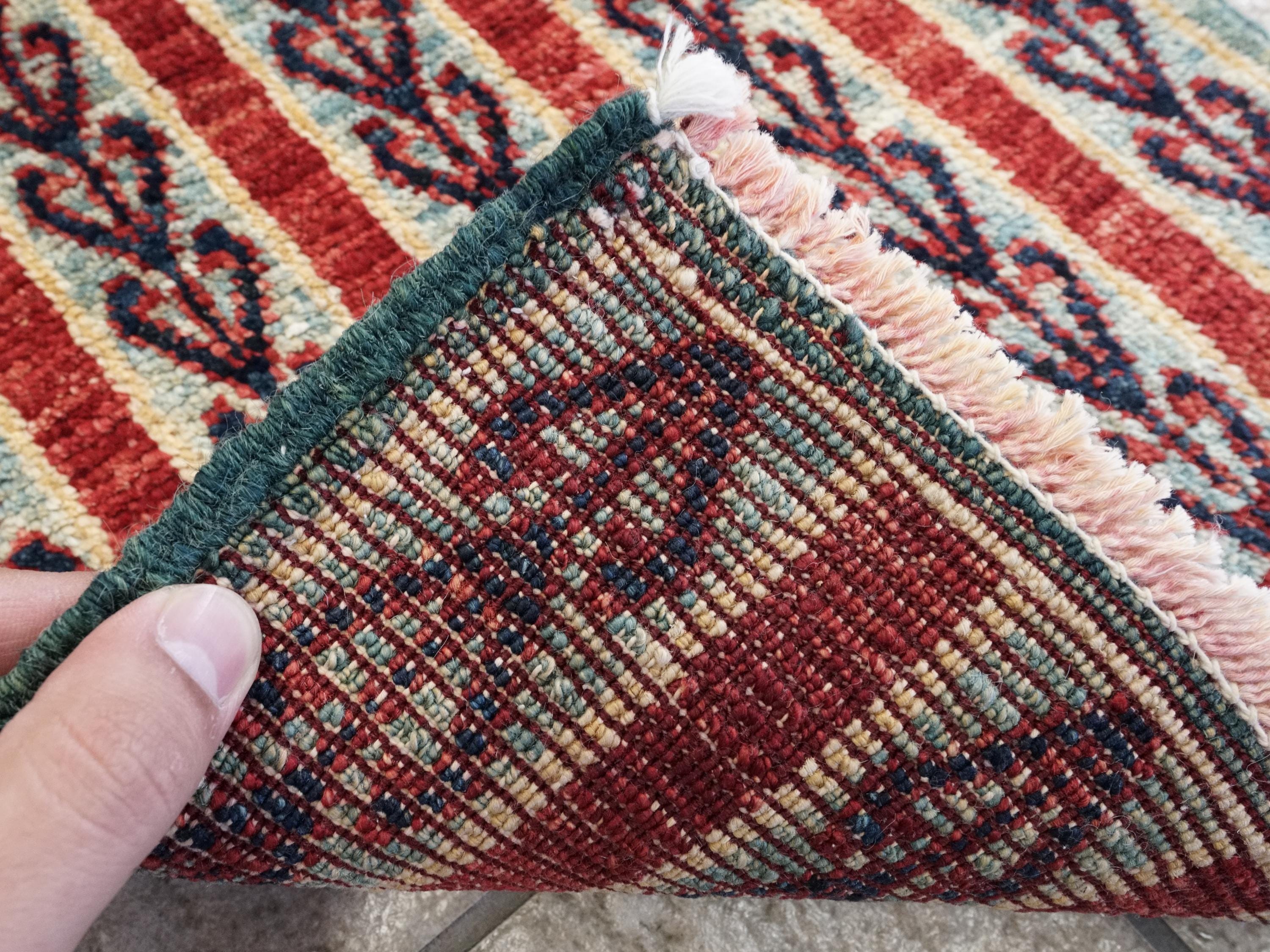 1x2 Ft Hand Knotted Heriz Rug - Red & Green Afghan Wool