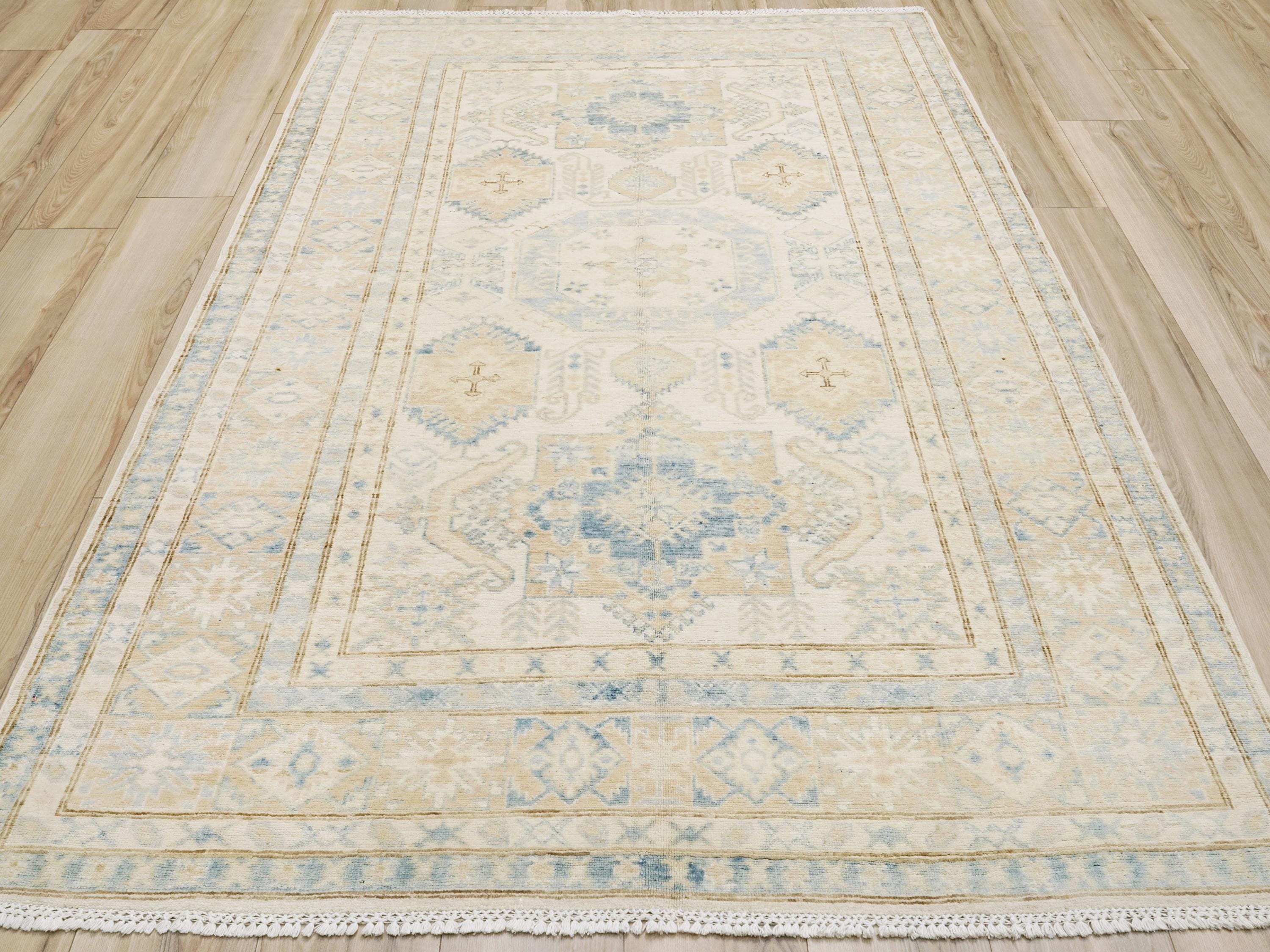 5x8 Ft Beige Heriz Rug - Afghan Wool Area Rug